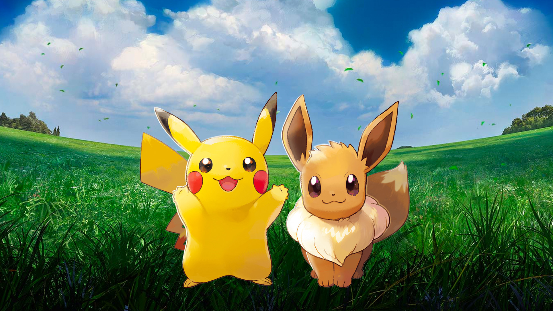 Pikachu ed Eevee campo erboso, tipo elettro, 1929x1085 Full HD, Laptop