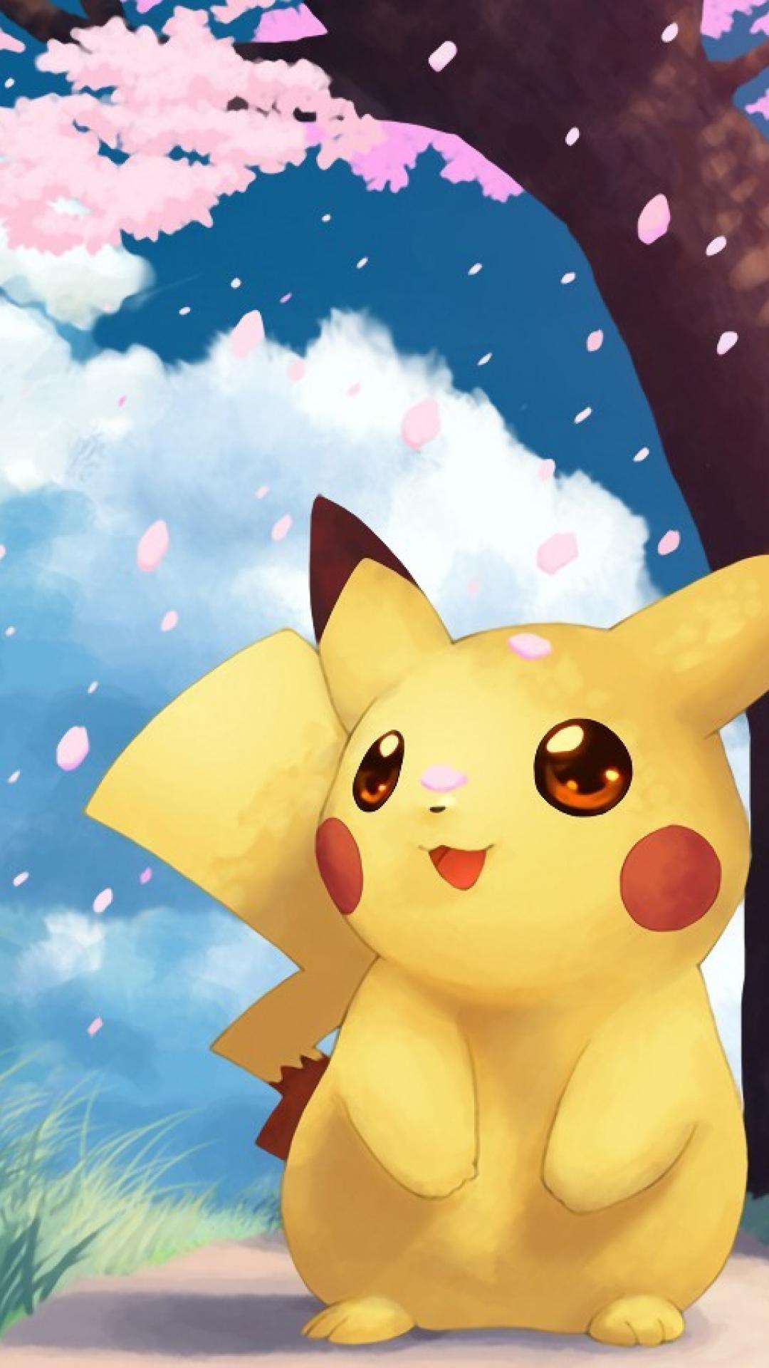 Pikachu sotto albero di sakura, 1080x1920 Full HD Verticale, iPhone Air