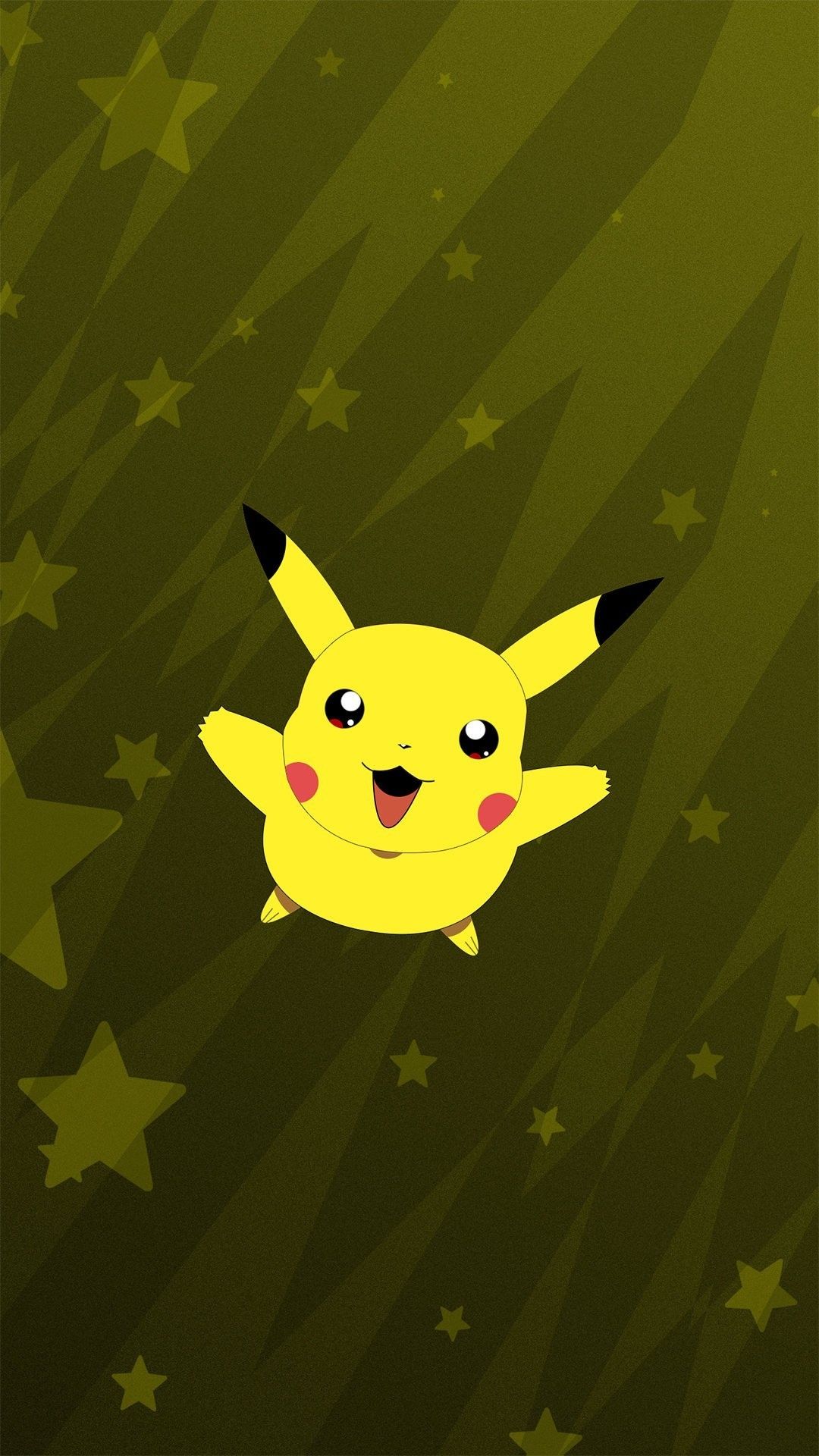 Pikachu su sfondo verde stelle, 1080x1920 Verticale, Telefono