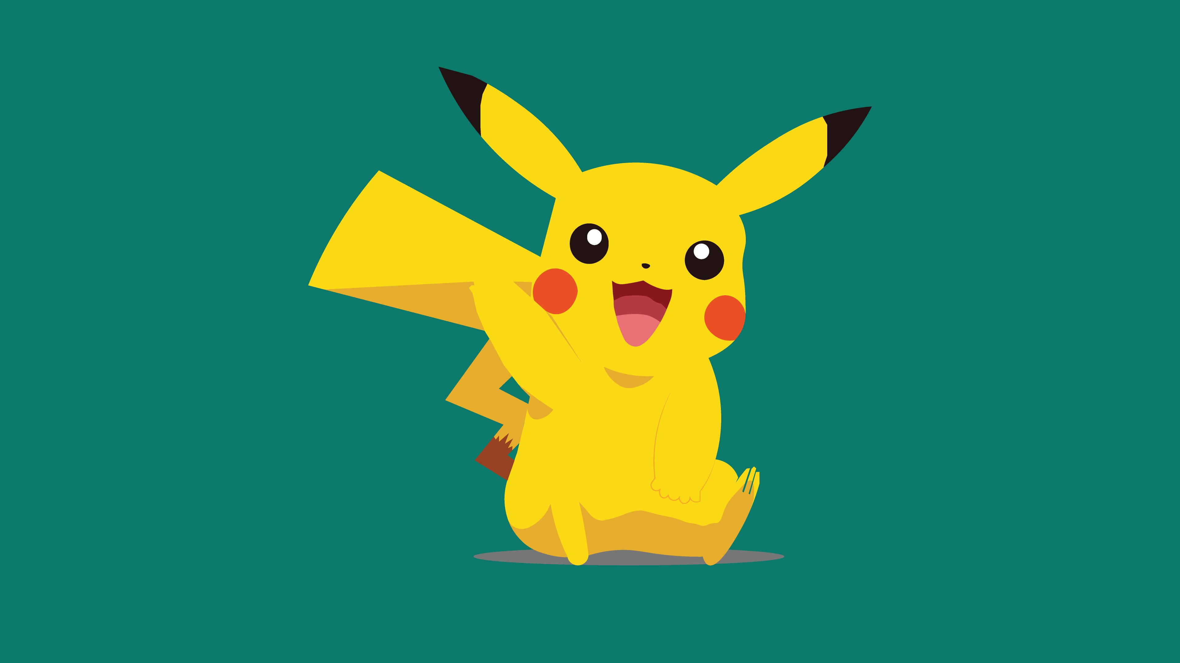 Pikachu Pokémon sfondo verde, 3840x2160 UHD, PC 4K