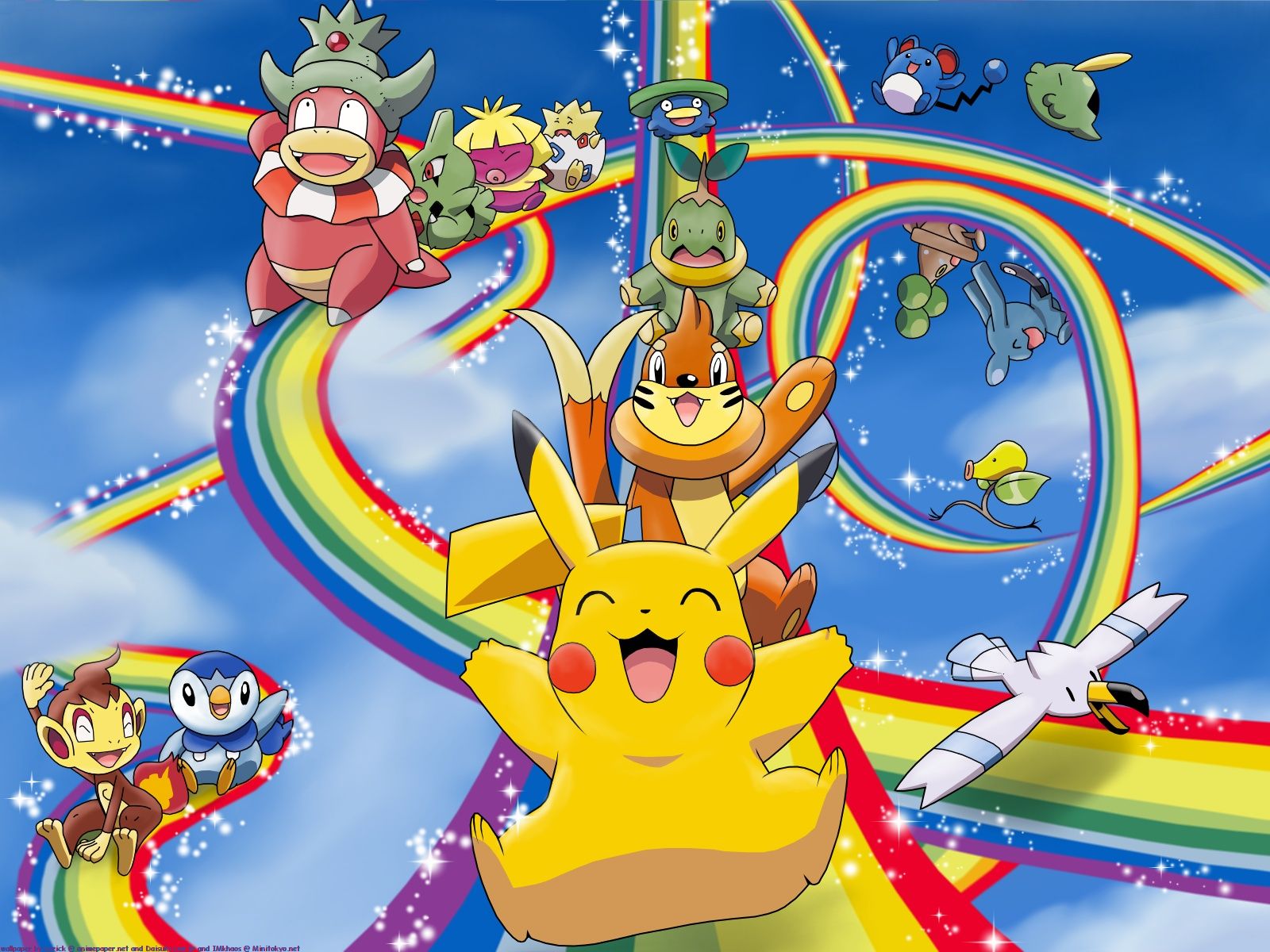 Pikachu e Pokémon arcobaleno, 1600x1200 HD, Desktop