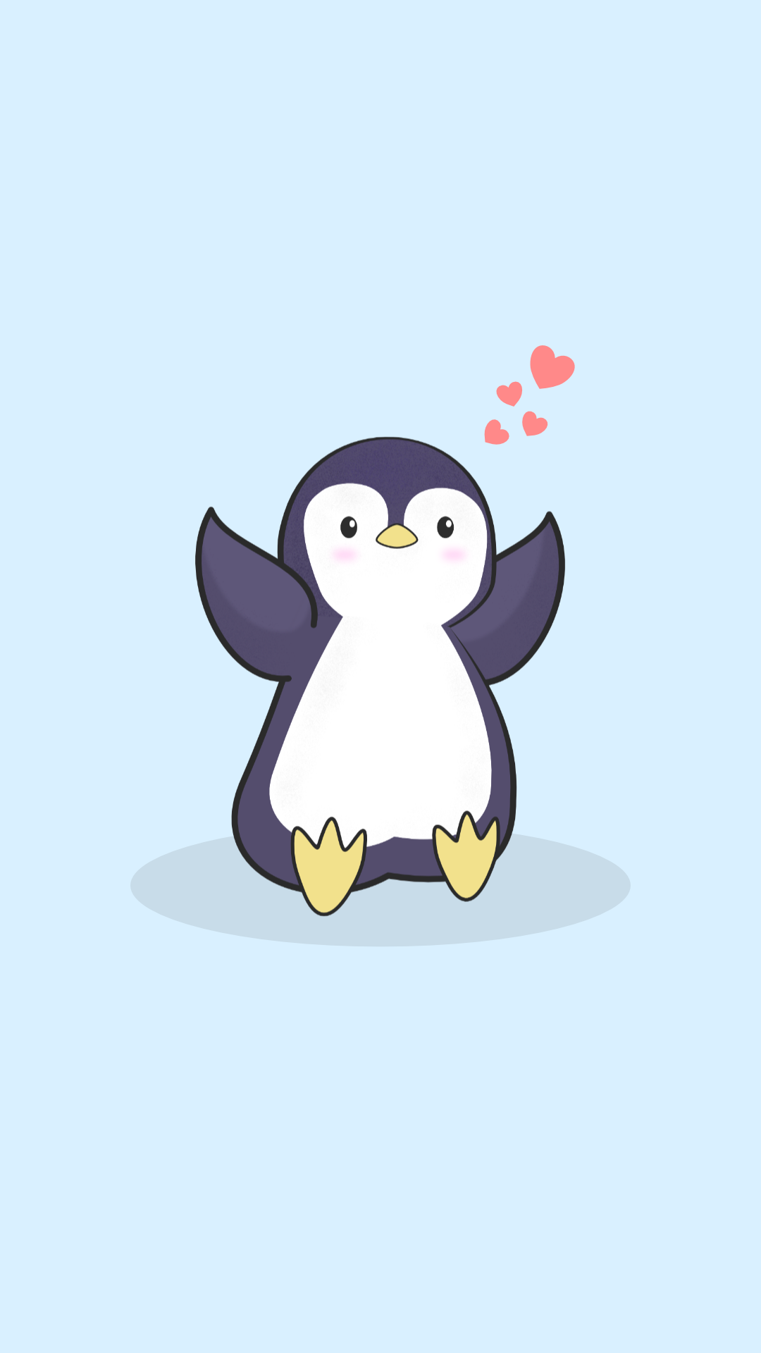 Pinguino carino con cuoricini, 1080x1920 Verticale, Mobile