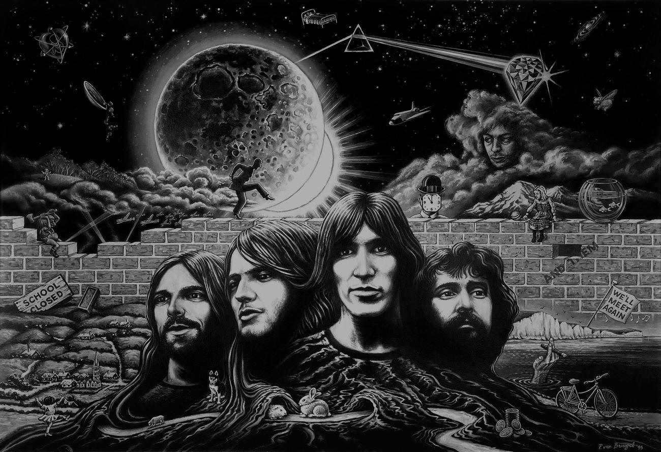 Pink Floyd collage artistico bianco nero, 1300x889 720p, PC
