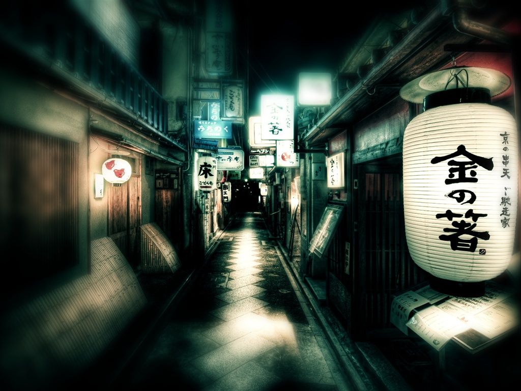 Vicolo notturno giapponese con lanterna, 1024x768 HD, PC
