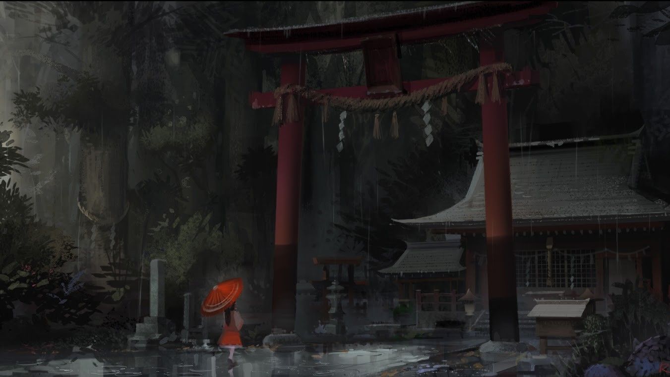 Torii rosso pioggia santuario giapponese, 1351x761 720p, Laptop
