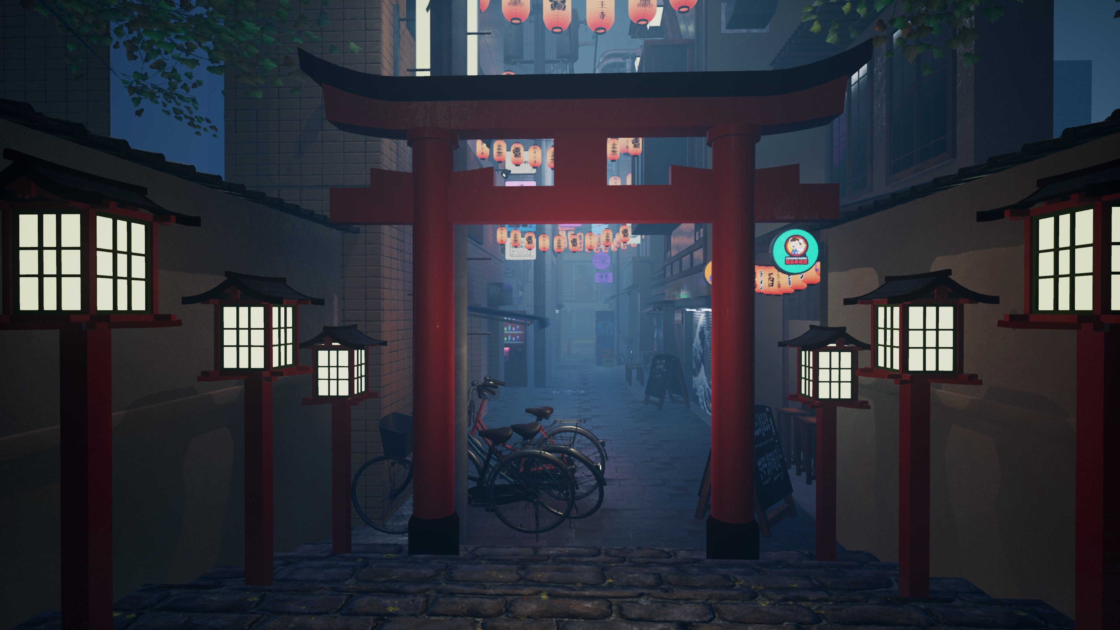 Strada giapponese pioggia notturna torii, 3840x2160 4K Ultra HD, Monitor 4K