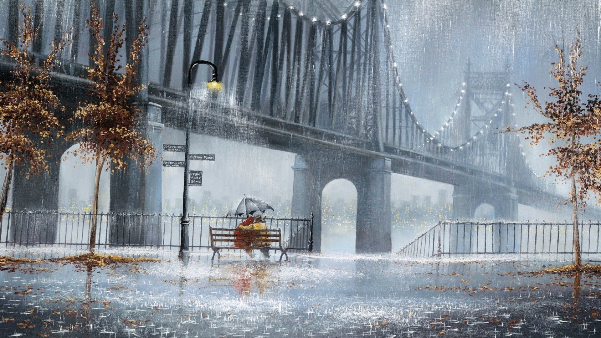 Ponte sotto pioggia autunnale, 1920x1080 Full HD 1080p, Desktop