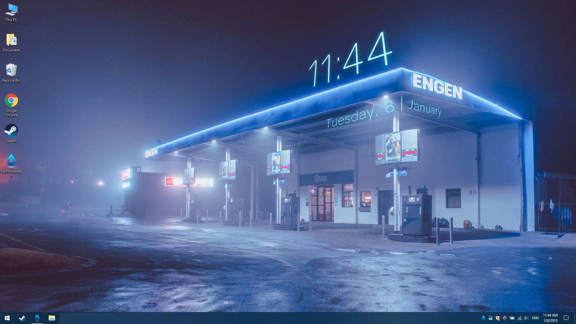 Stazione di servizio notturna sotto pioggia, 1920x1080 Full HD 1080p, Laptop