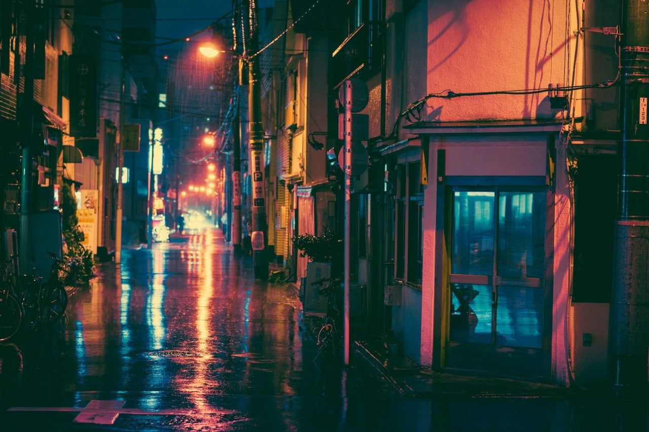 Vicolo giapponese sotto la pioggia notturna, 1280x851 HD, Desktop