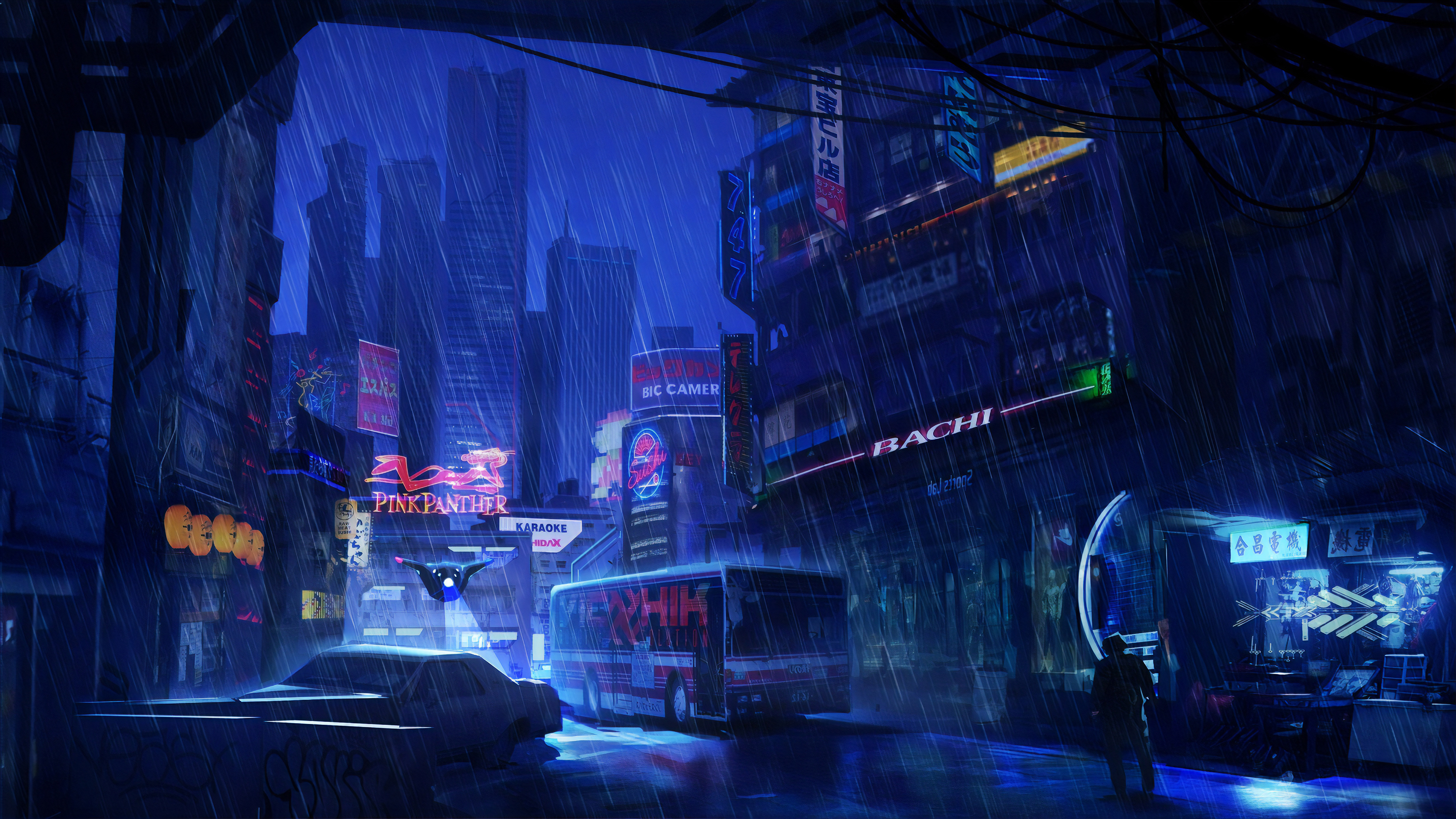 Città futuristica notturna sotto la pioggia, 3840x2160 4K Ultra HD, Monitor 4K