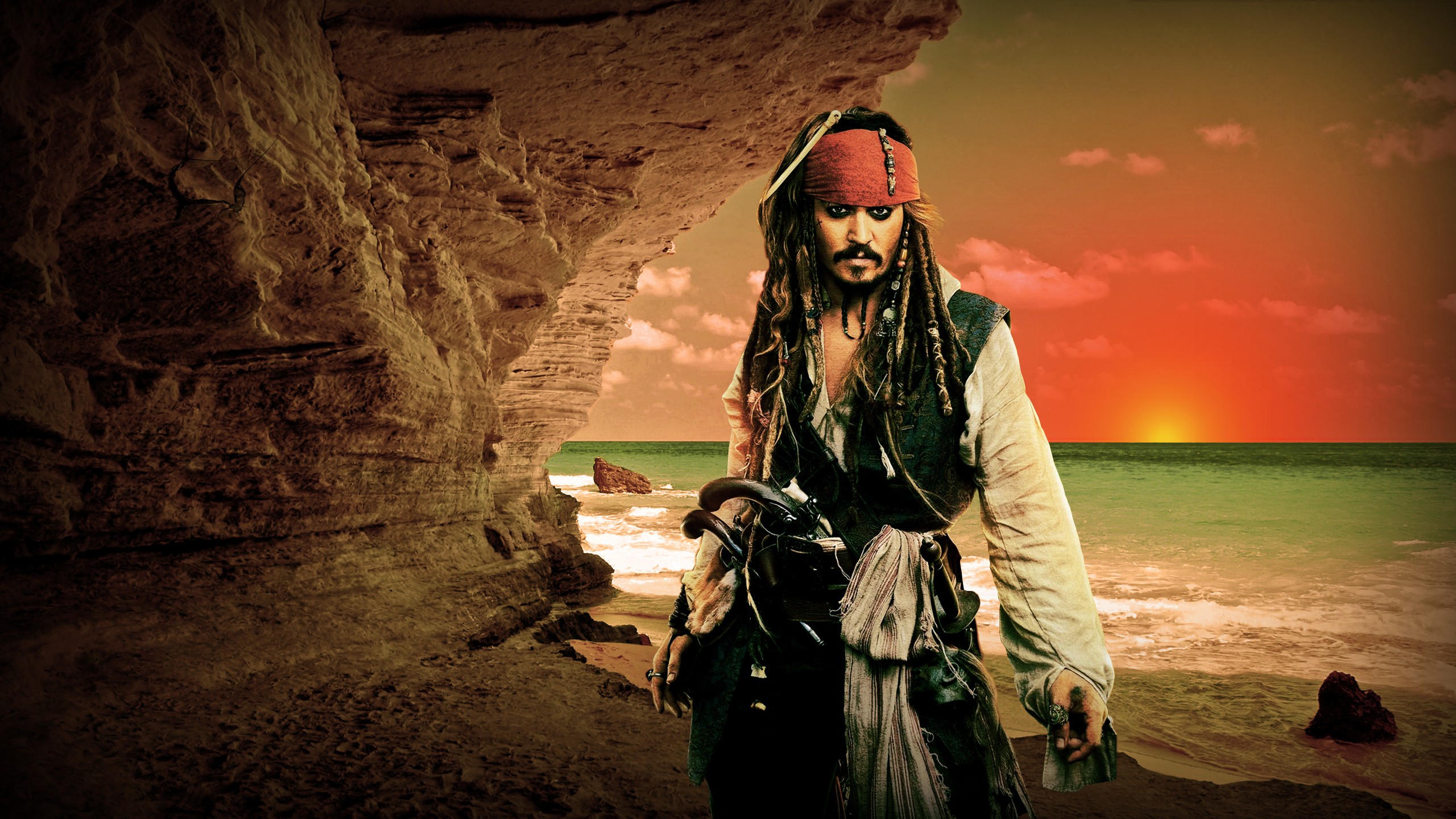 Jack Sparrow spiaggia tramonto, 2560x1440 2K QHD, PC