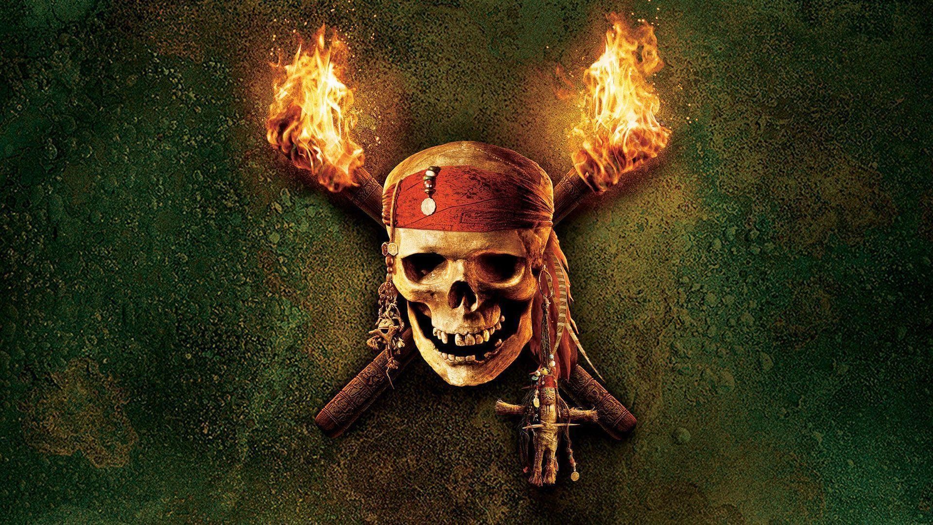 Teschio pirata con torce fiamme, 1920x1080 Full HD, Desktop