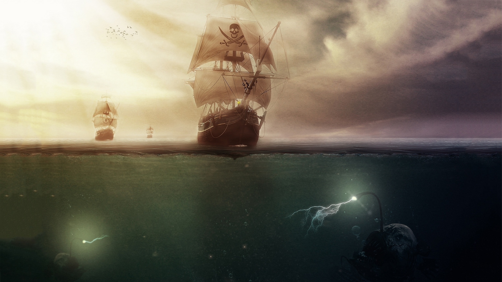 Nave pirata sull'oceano, 1920x1080 Full HD, Desktop