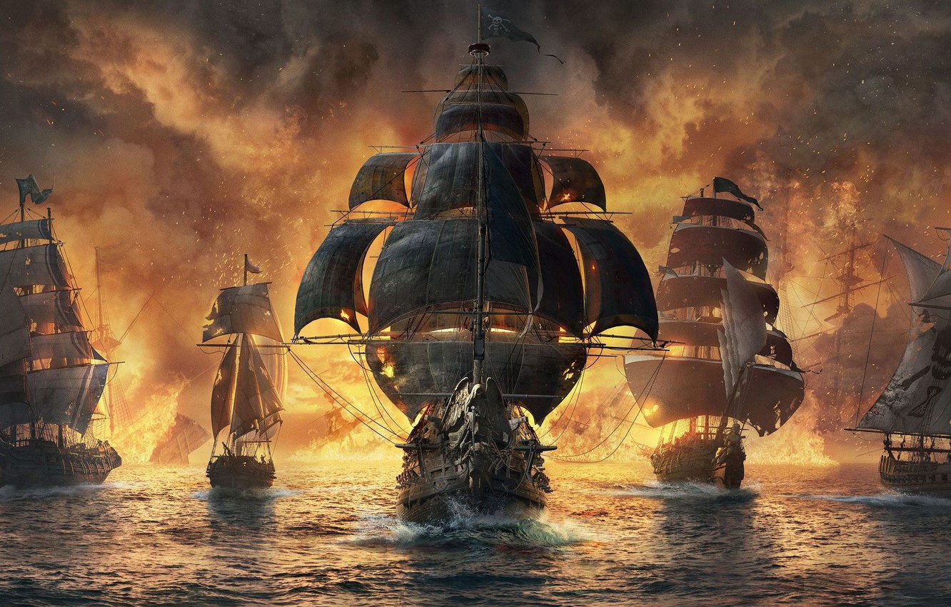 Navi pirata in battaglia, 1332x850 HD, Desktop