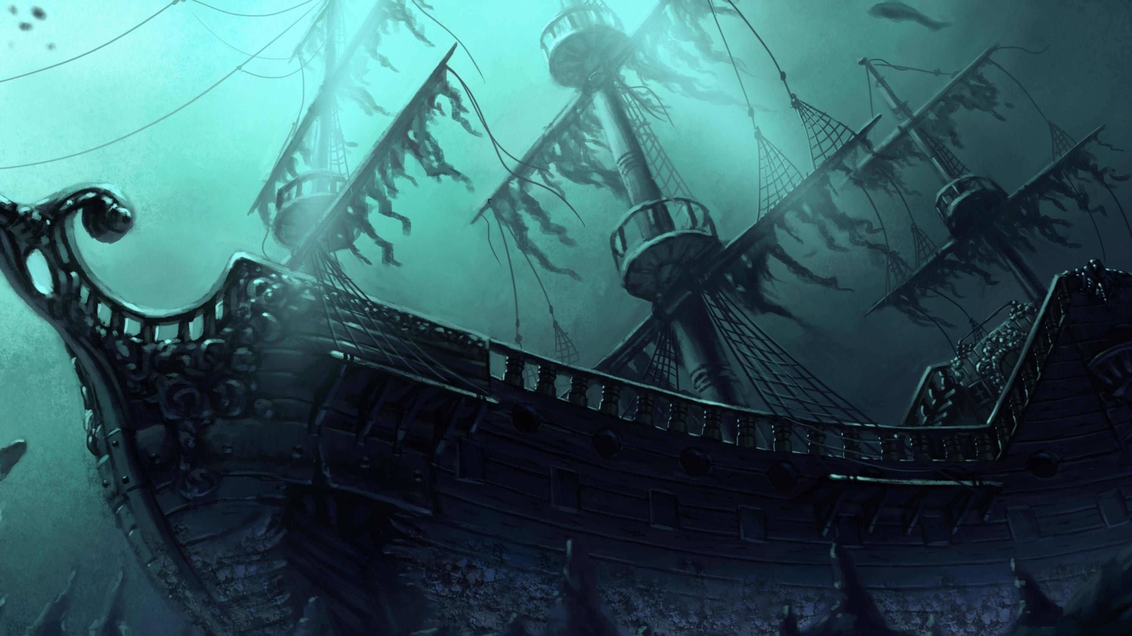 Nave pirata fantasma sottomarina, 3840x2160 4K, Desktop 4K
