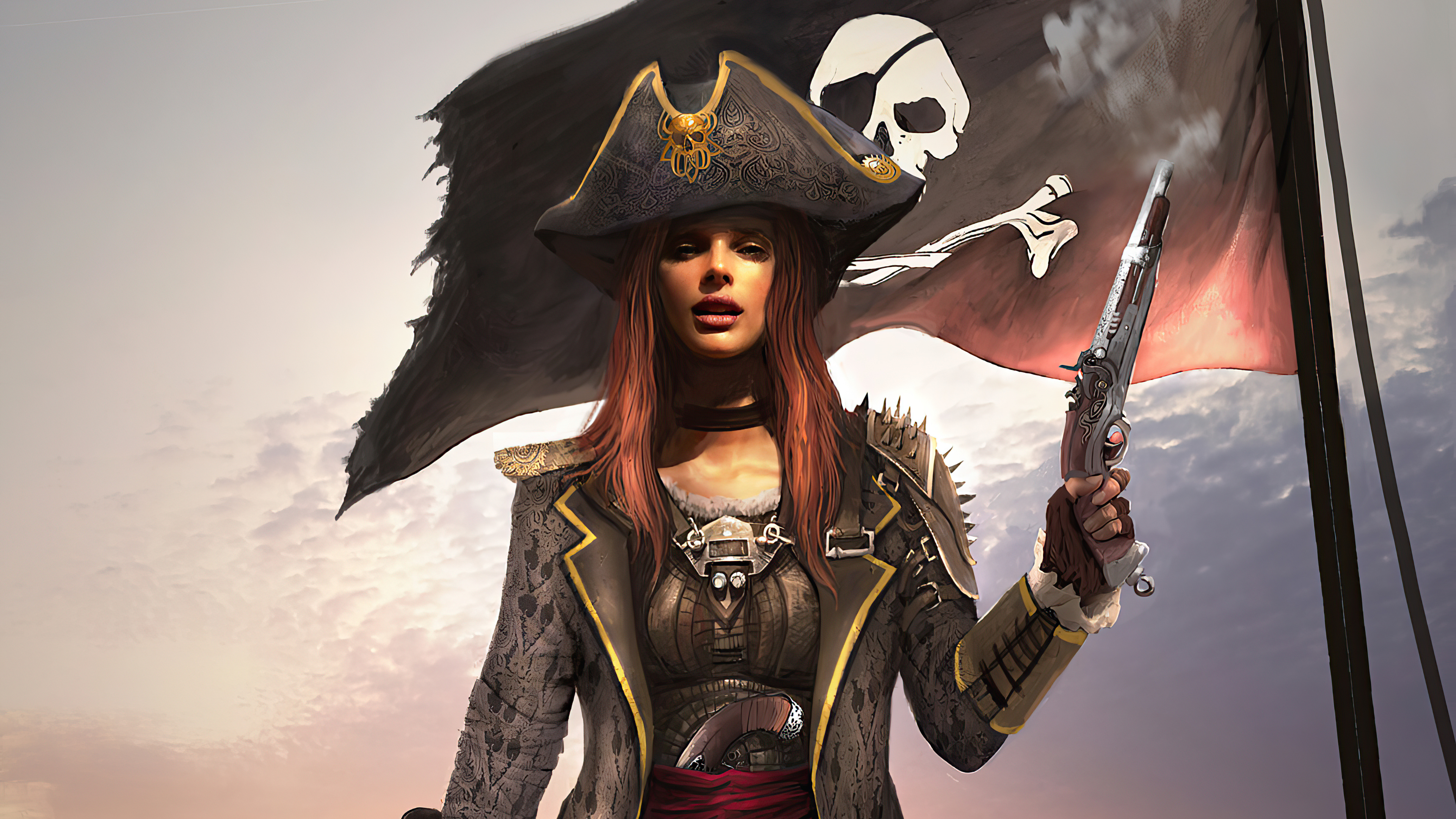 Ragazza pirata con pistola, 3840x2160 4K, Desktop 4K