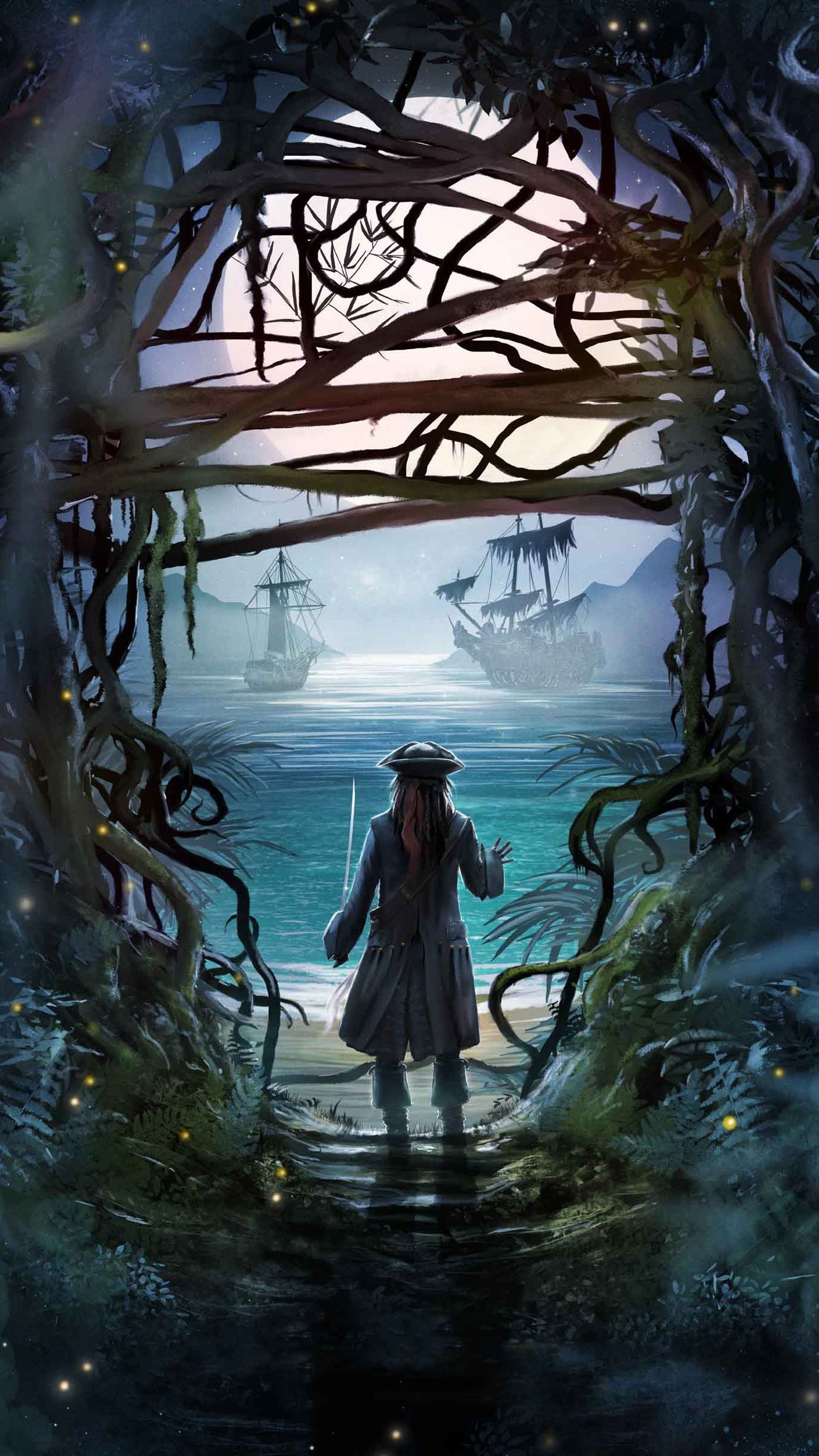 Pirata su spiaggia con nave, 1536x2732 Verticale, Telefono