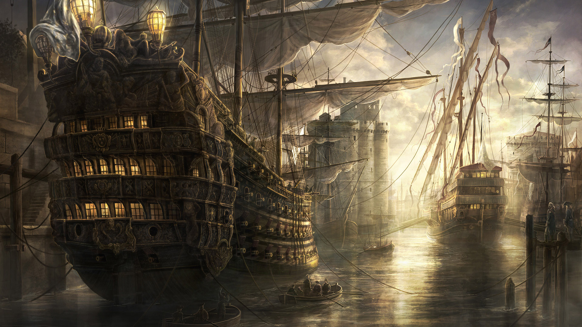 Nave pirata in porto, 1920x1080 1080p, PC