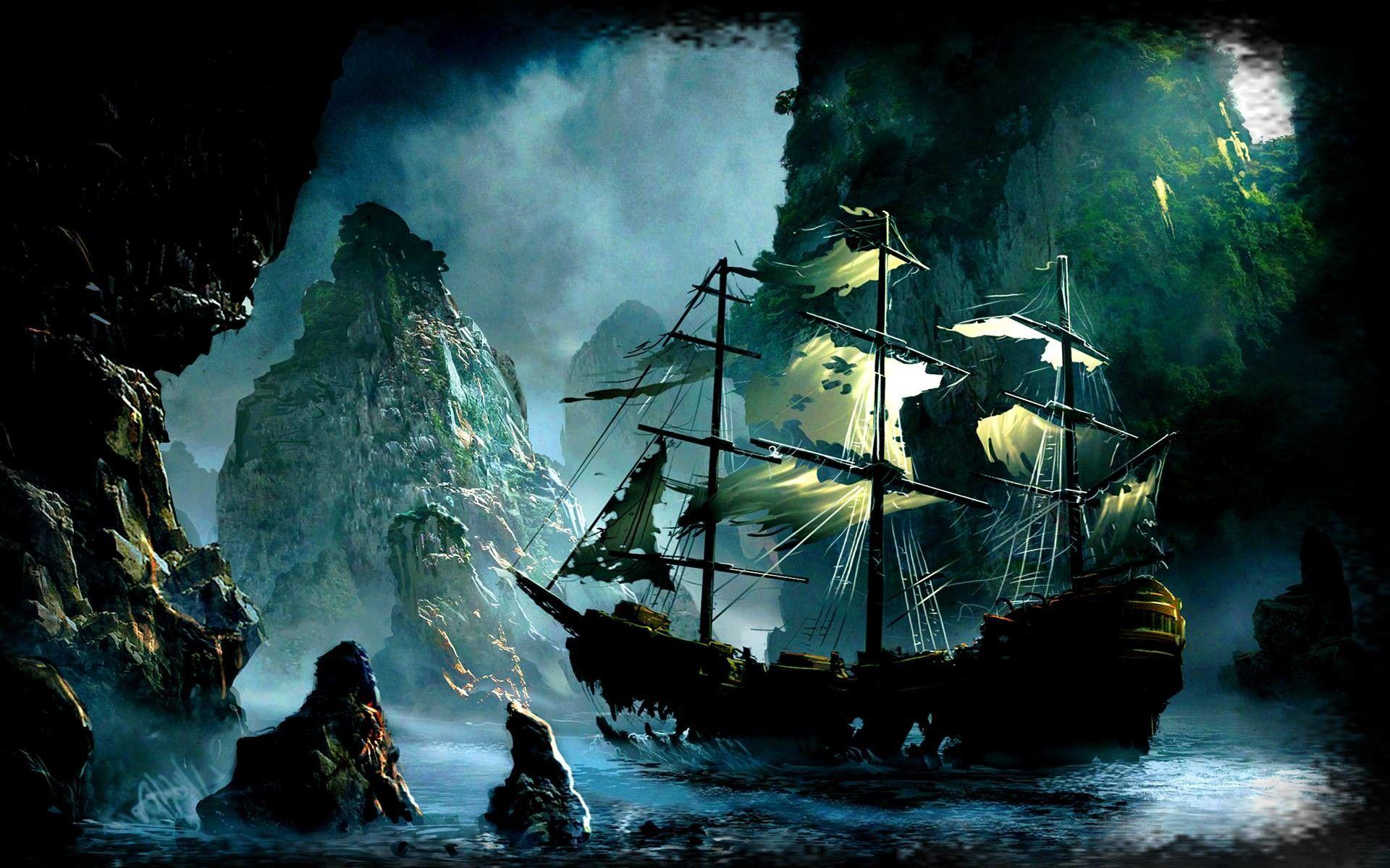 Nave pirata fantasma tra scogli, 1920x1200 Full HD+, iMac