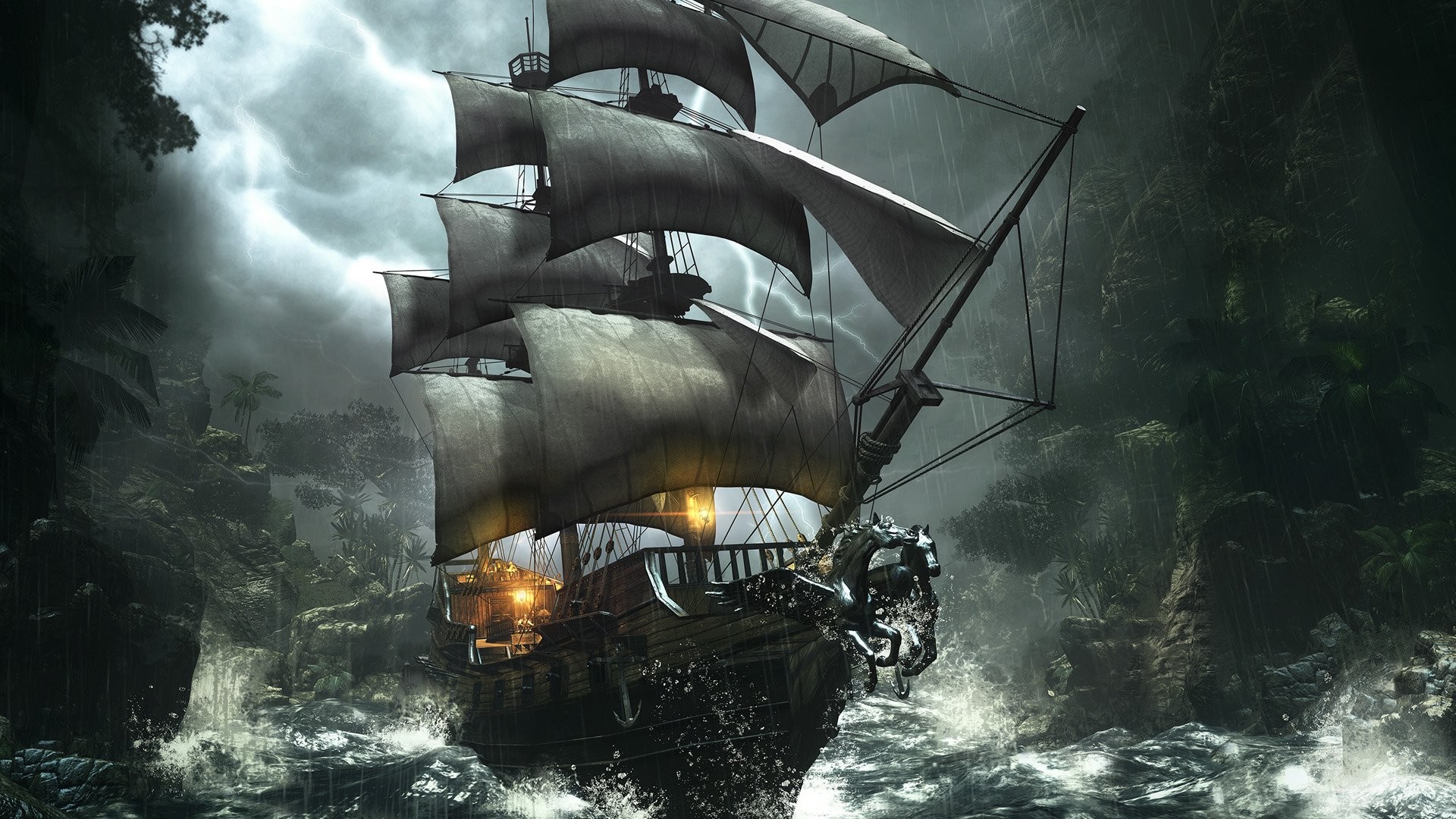 Nave pirata in tempesta, 1920x1080 Full HD 1080p, PC