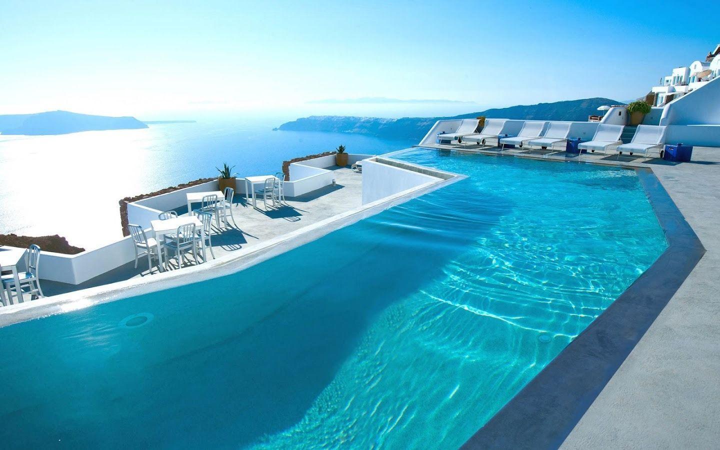 Piscina infinity Santorini vista mare, 1440x900 720p, PC
