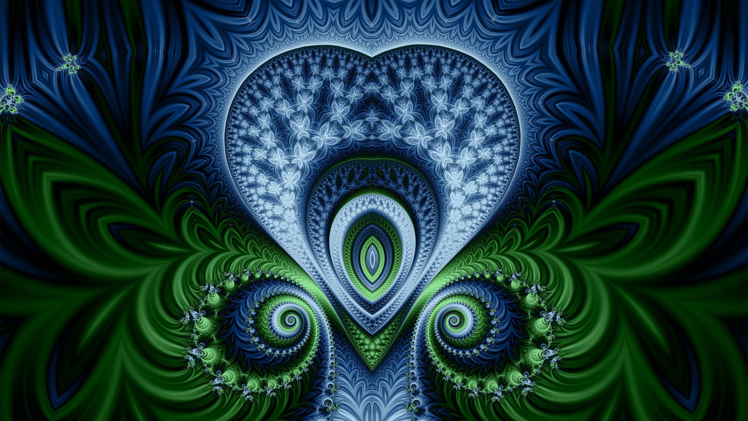 Frattale astratto blu verde, 2560x1440 2K, Desktop