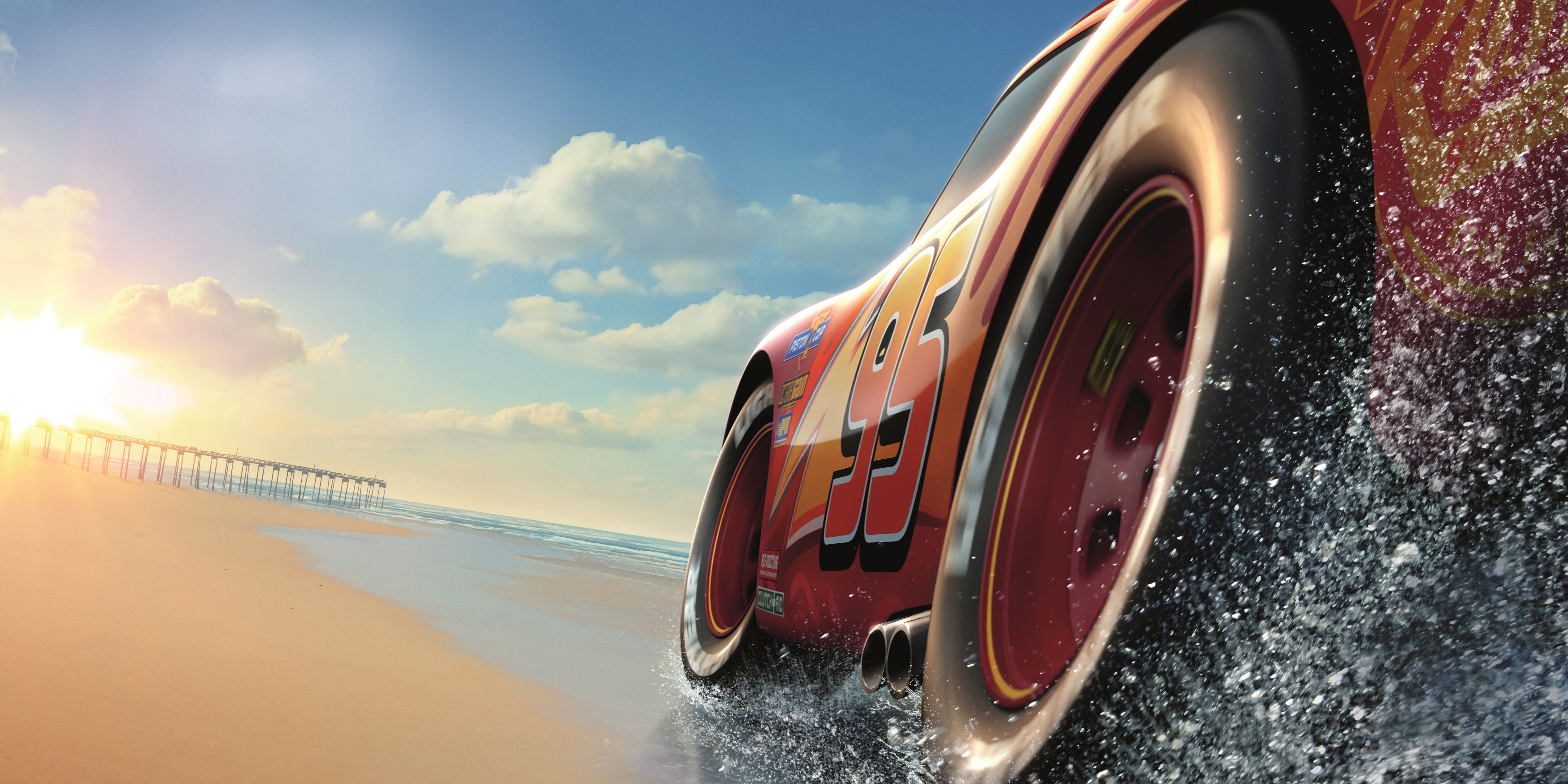 Saetta McQueen sulla spiaggia, Cars, 8511x4256 4K, Desktop 4K