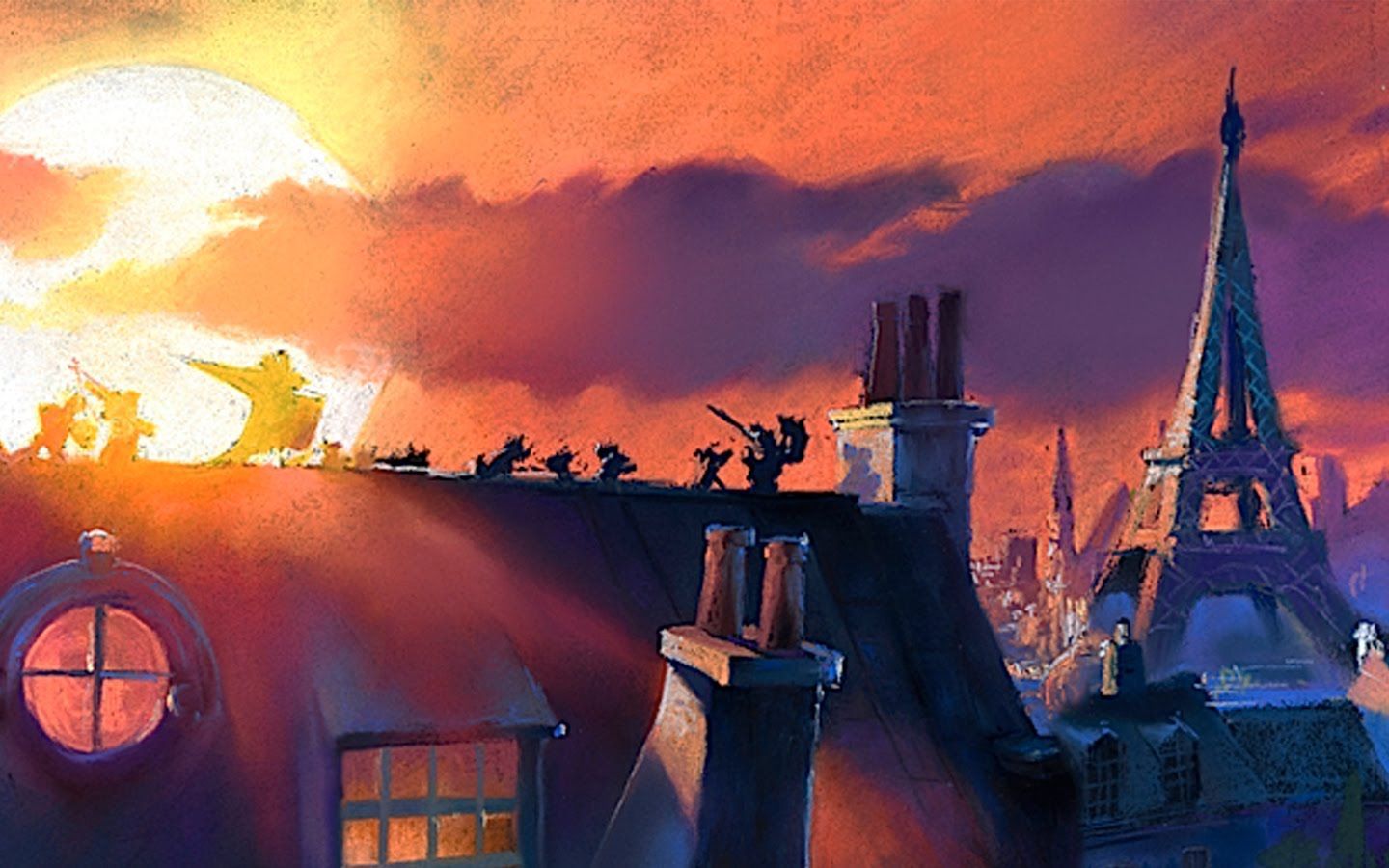 Ratatouille tetti Parigi tramonto, 1440x900 720p, PC