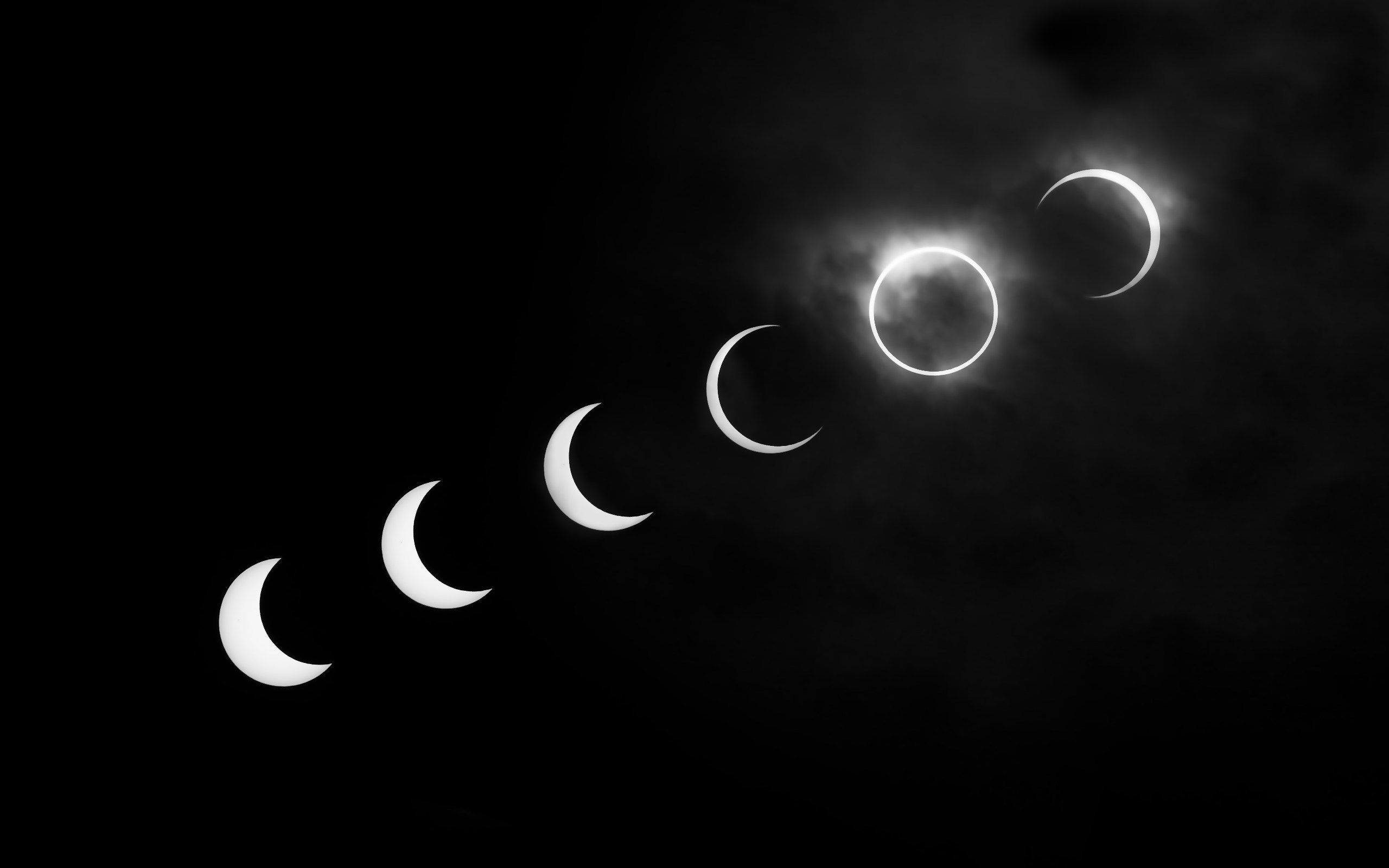 Sequenza eclissi solare bianco nero, 2560x1600 WQXGA, PC