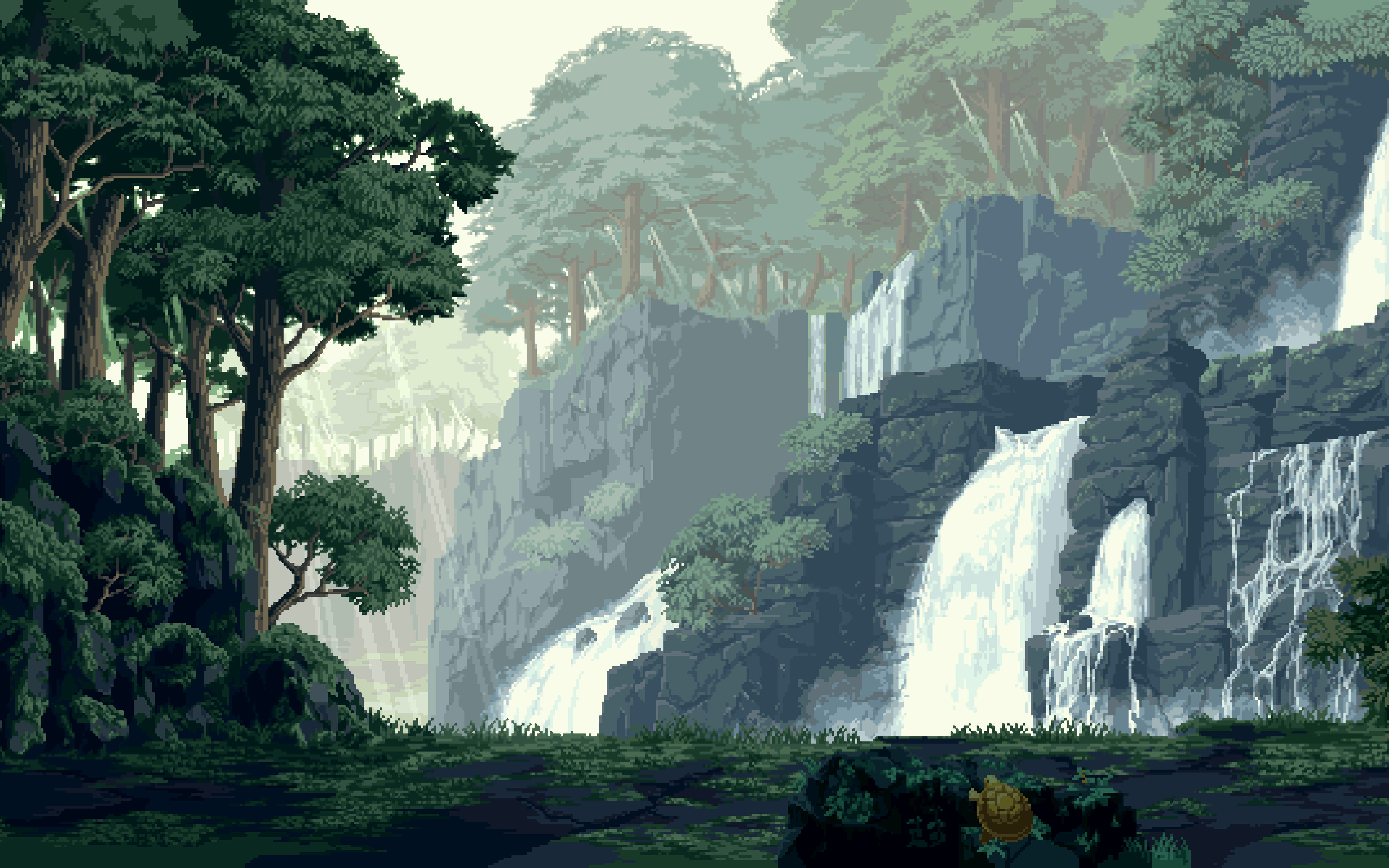 Cascata pixel art foresta, 3840x2400 UHD, PC 4K
