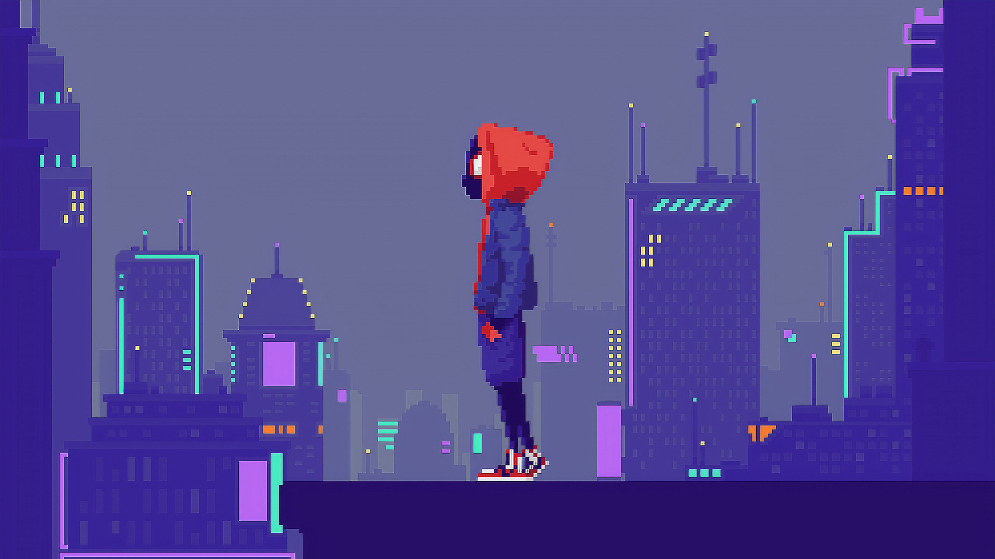Spider-Man pixel art città, 3840x2160 4K, Monitor 4K