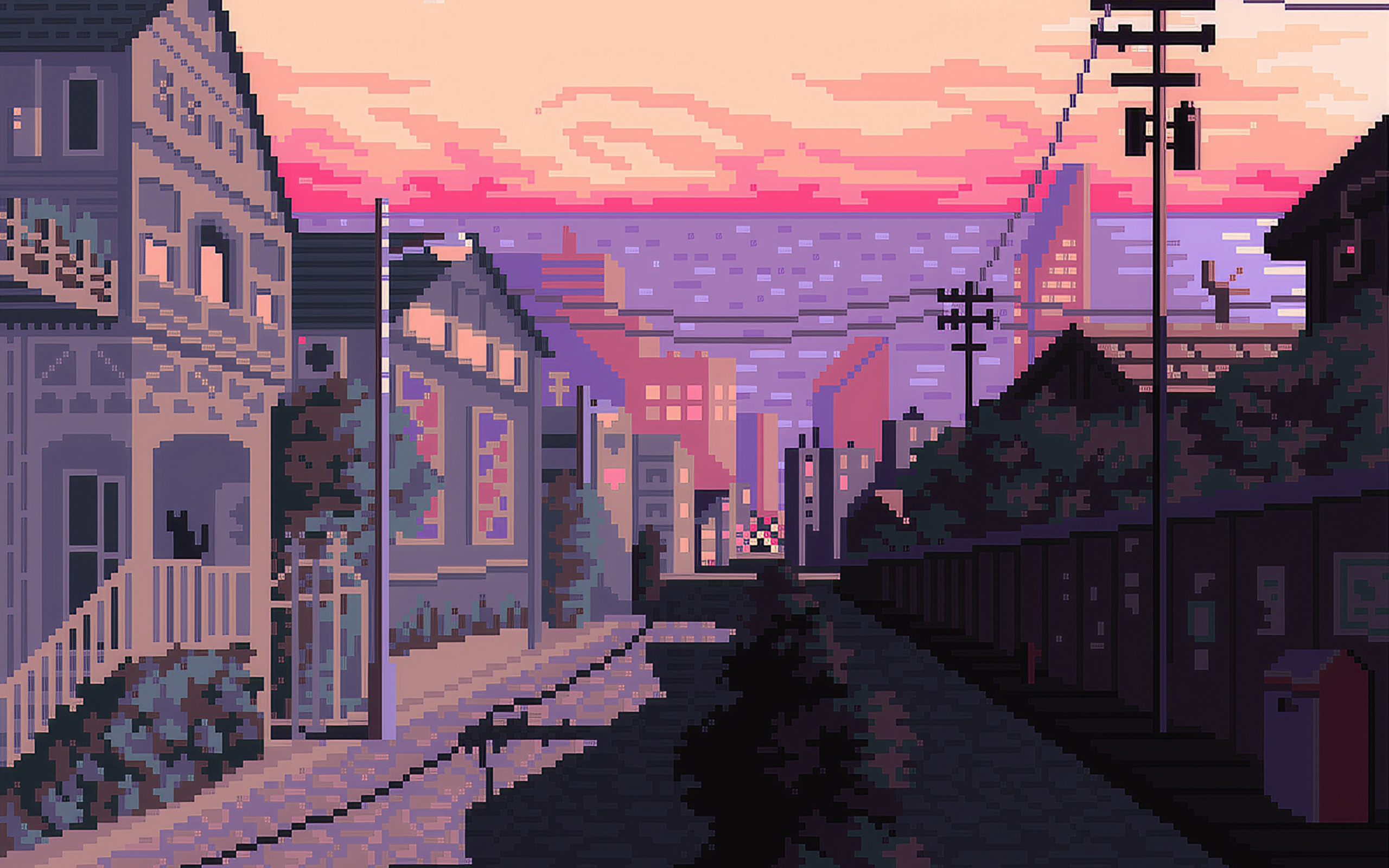 Strada pixel art tramonto rosa, 2560x1600 WQXGA, Laptop