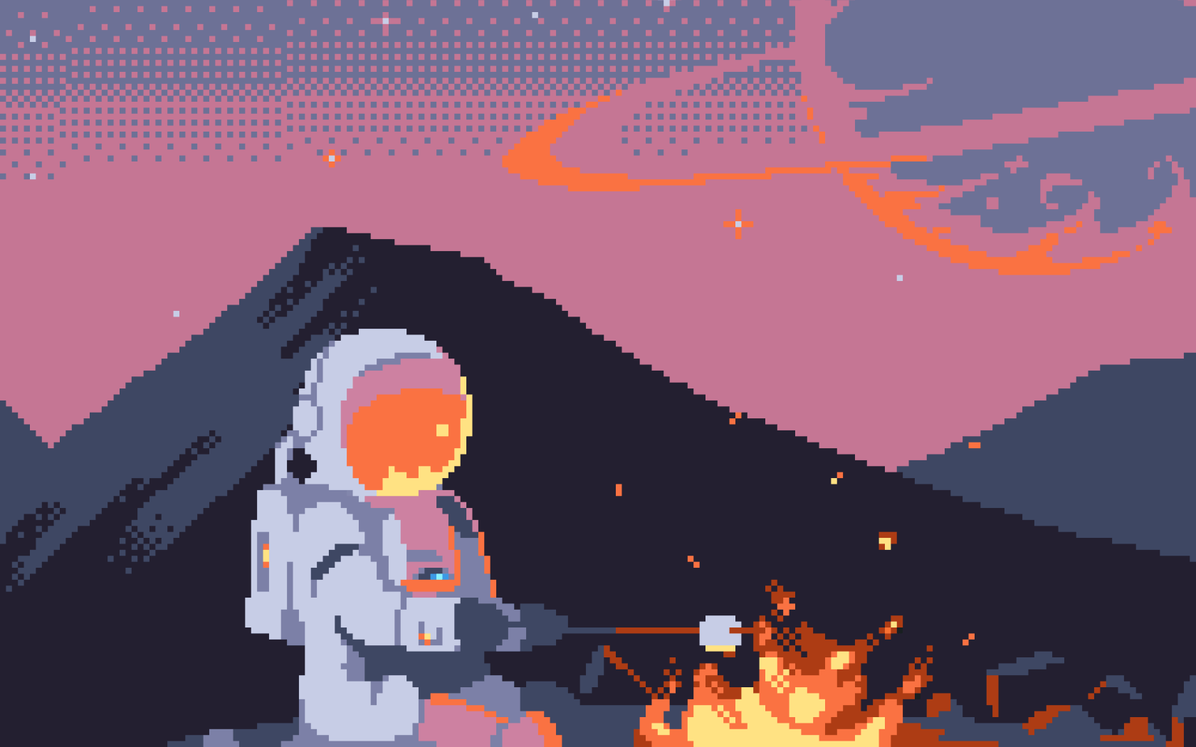 Astronauta pixel art falò, 1680x1050 HD Ready, Desktop