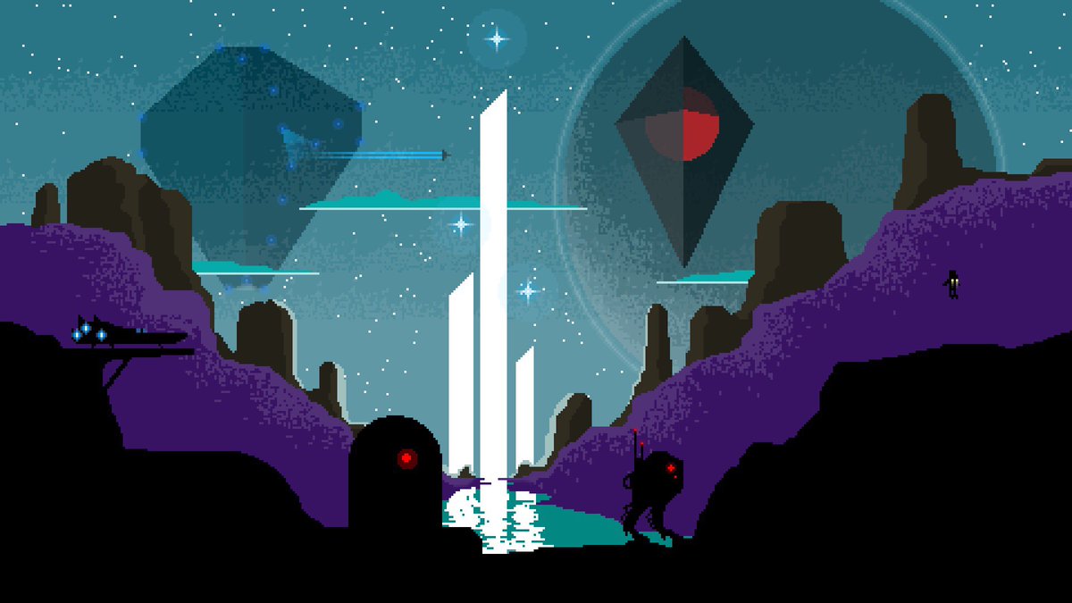 Paesaggio pixel art notturno, 1200x675 HD, Desktop