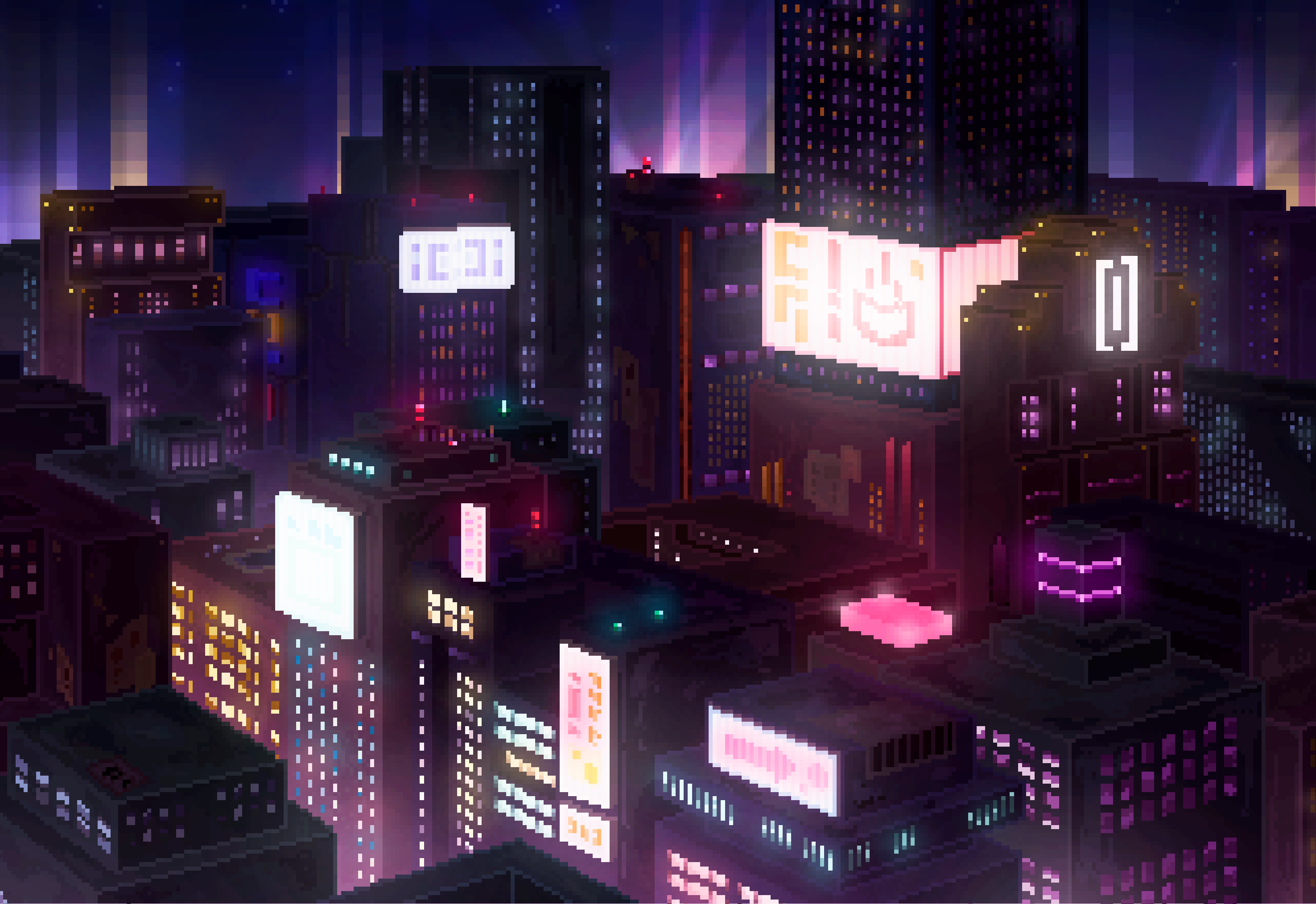 Città notturna pixel art neon, 2951x2028 WQXGA, Monitor Gaming