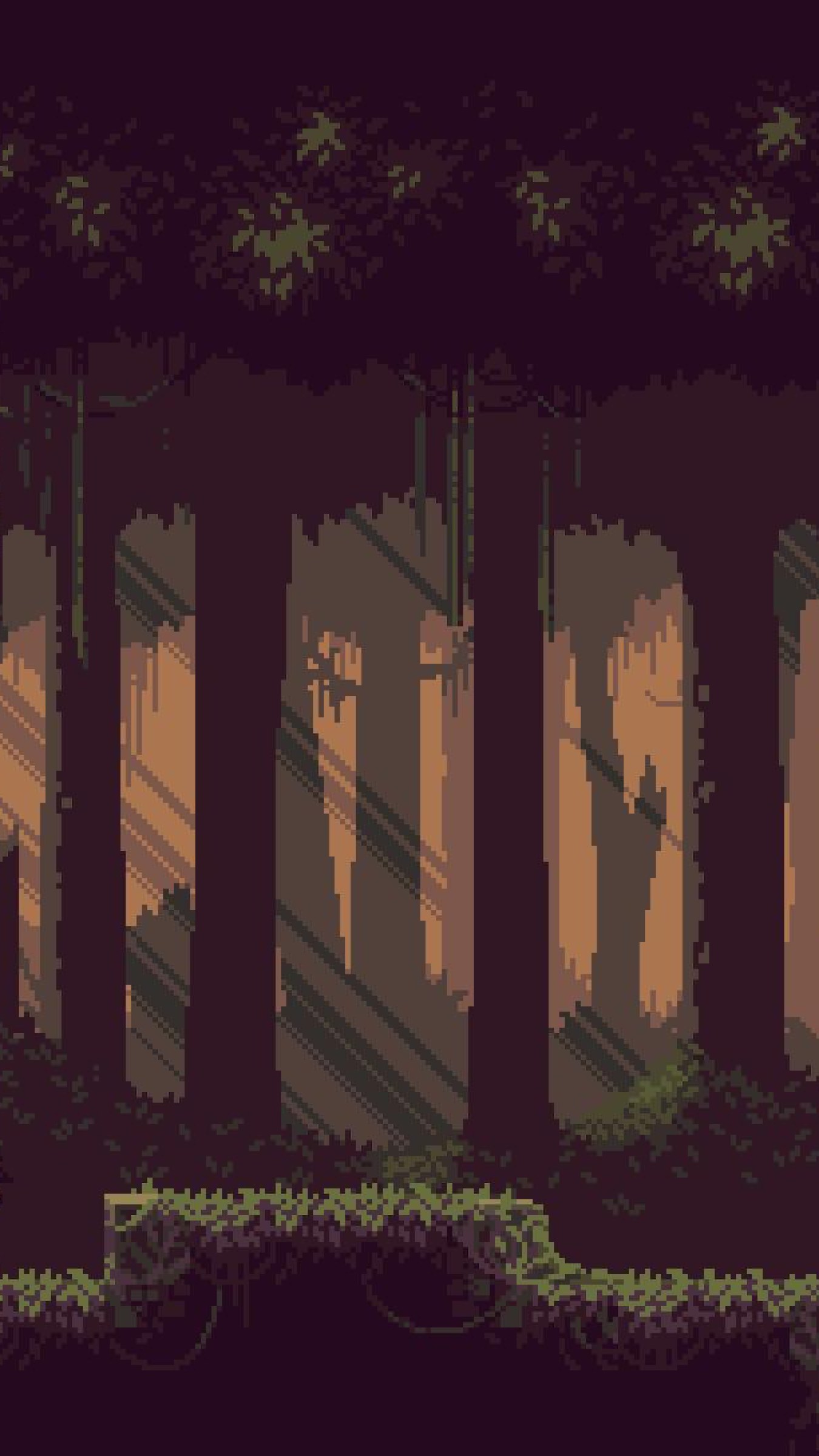 Foresta pixel art tramonto, 1350x2400 Verticale, Telefono