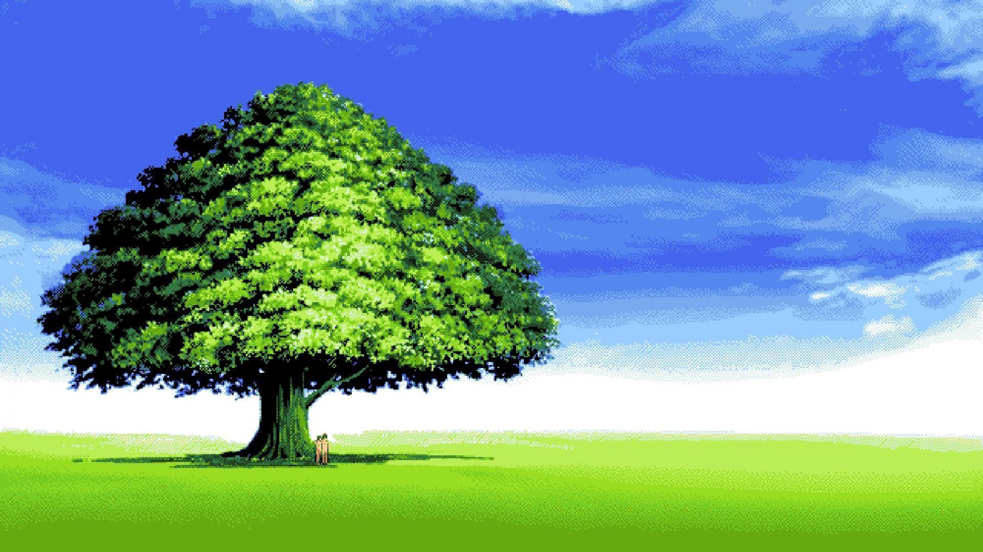 Albero verde pixel art, 1920x1080 Full HD, PC Desktop