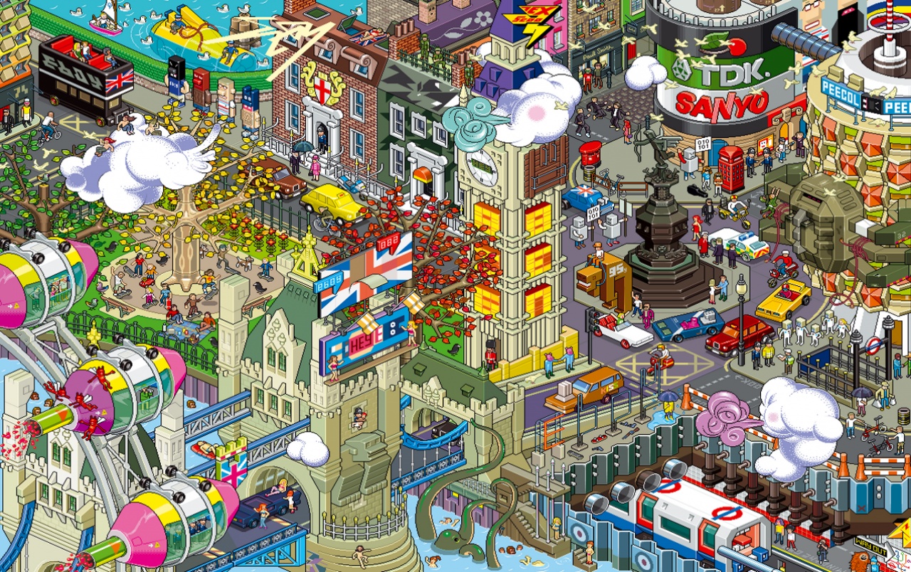 Città pixel art colorata, 1280x804 HD, Desktop