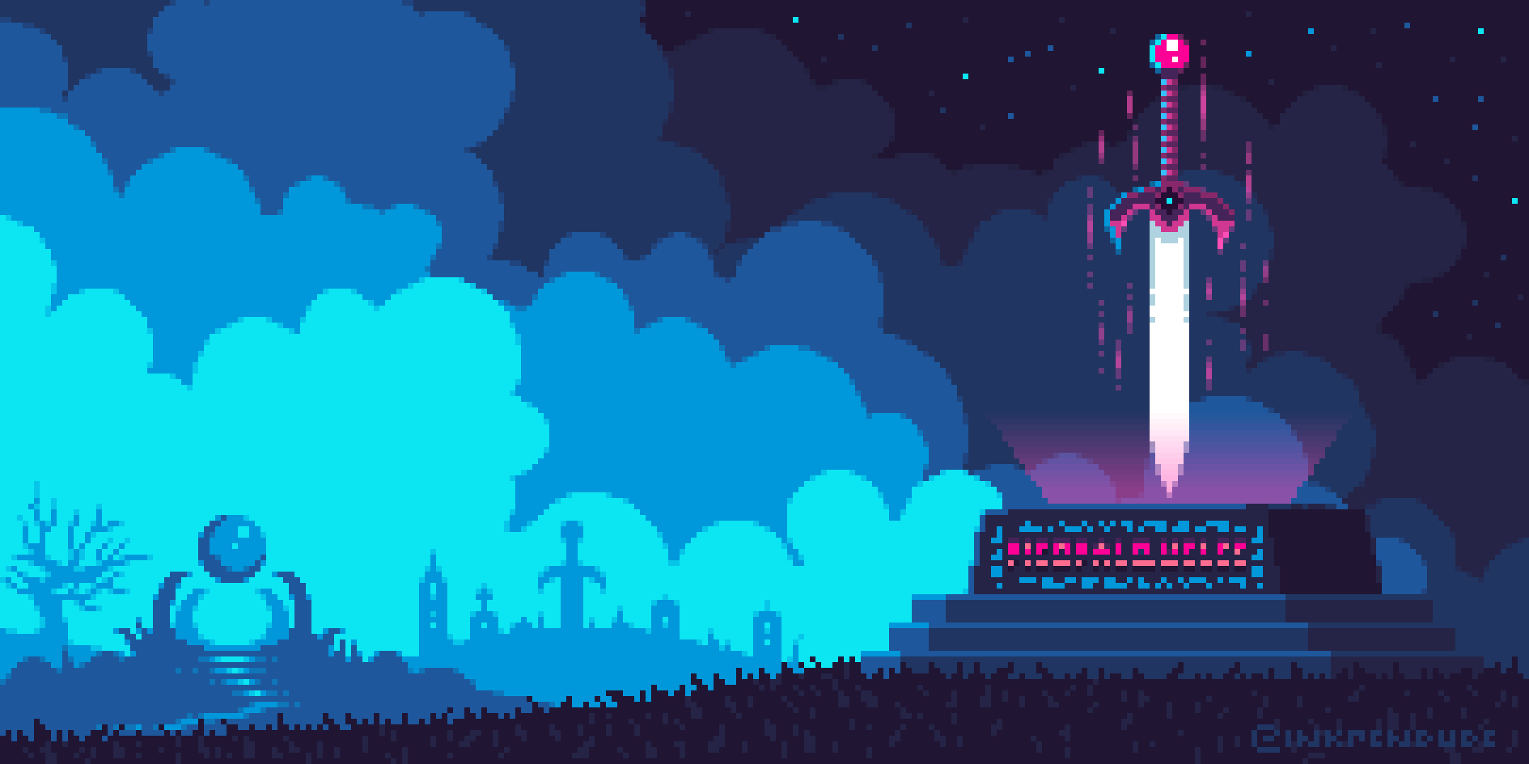 Spada pixel art notturna blu, 2160x1080 Hi-Res, Laptop