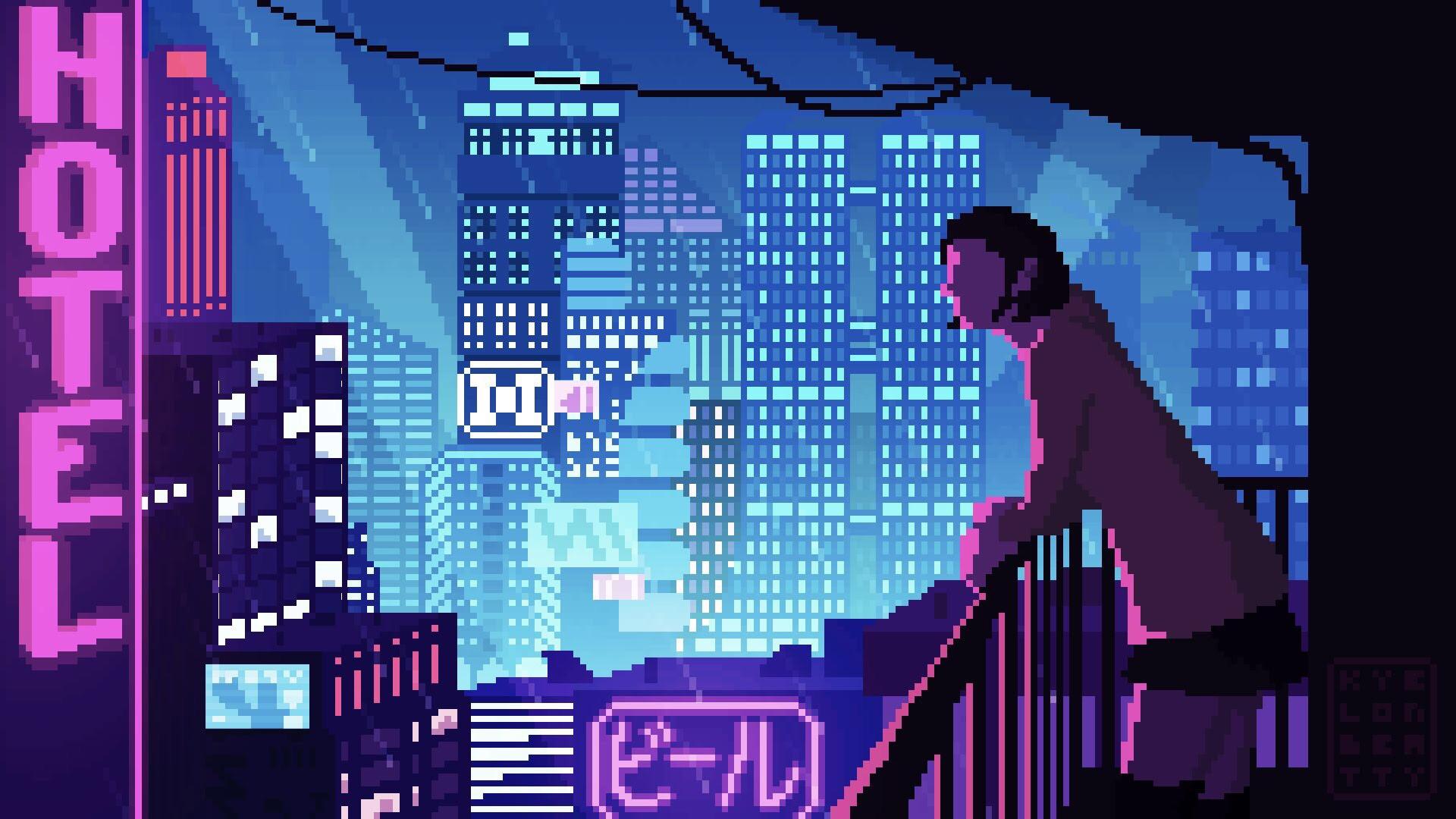 Città cyberpunk pixel art notturna, 1920x1080 1080p, Desktop