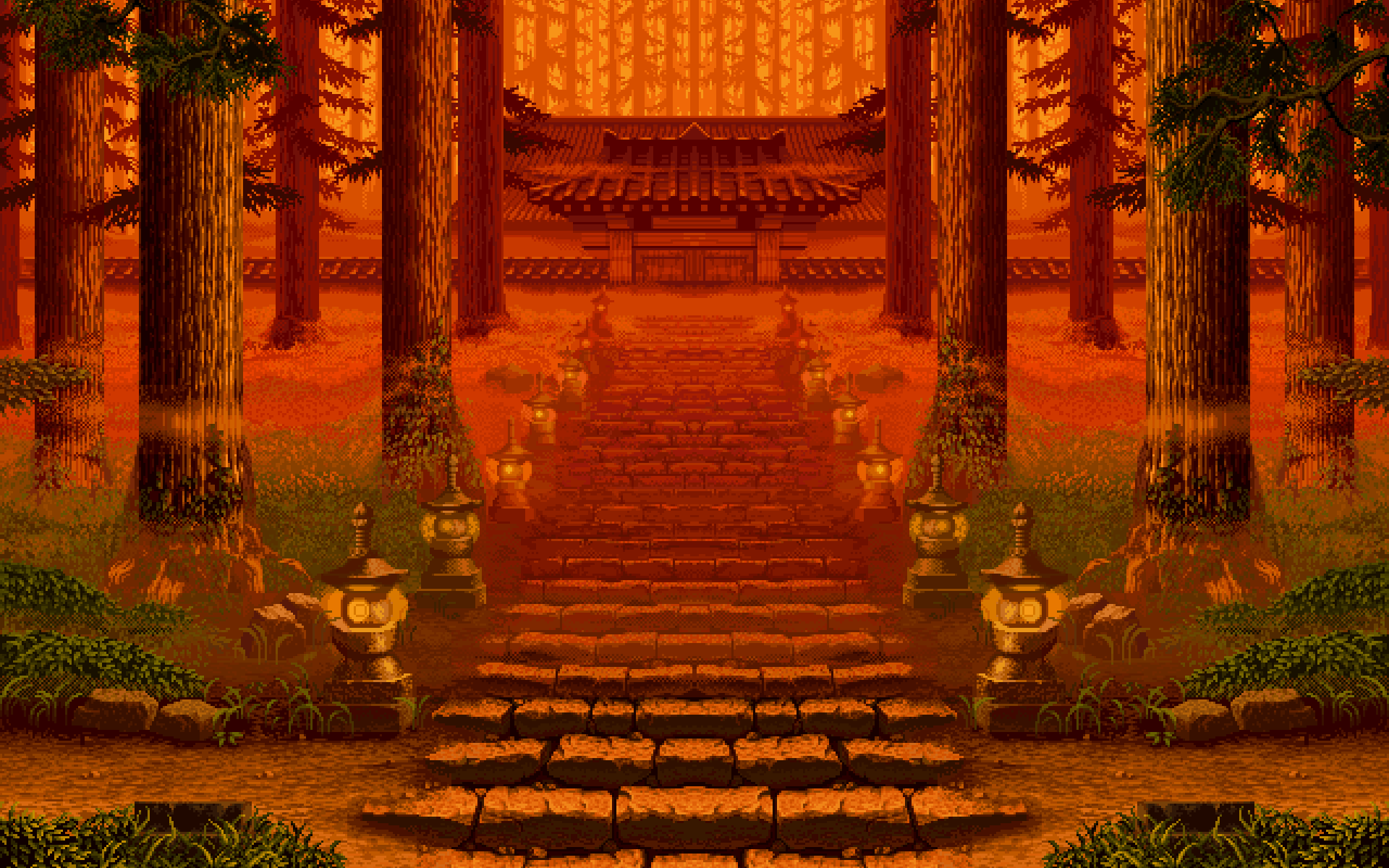 Tempio pixel art foresta arancione, 1920x1200 Full HD+ WUXGA, Desktop