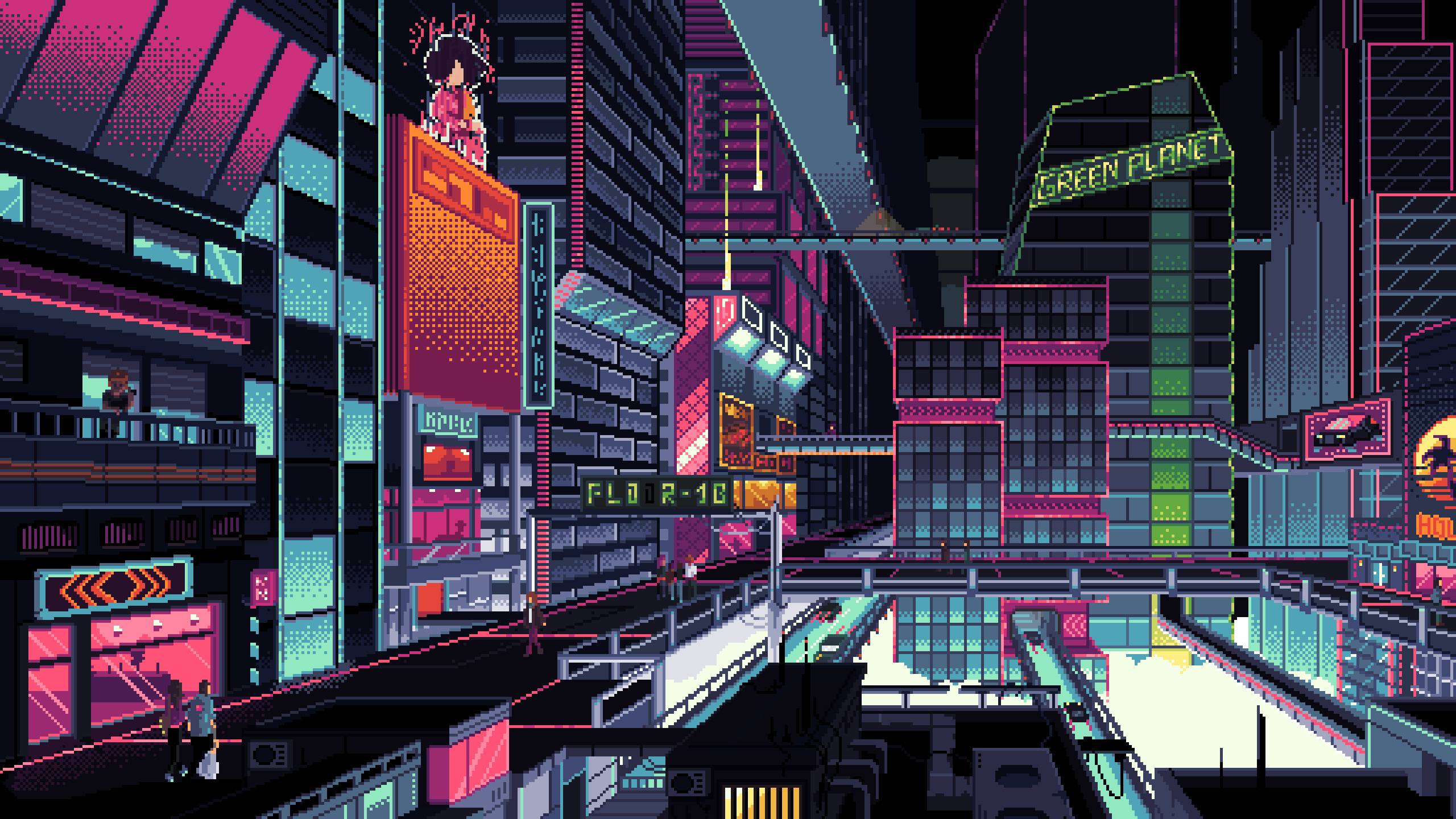 Città cyberpunk pixel art notturna, 2560x1440 QHD, Laptop
