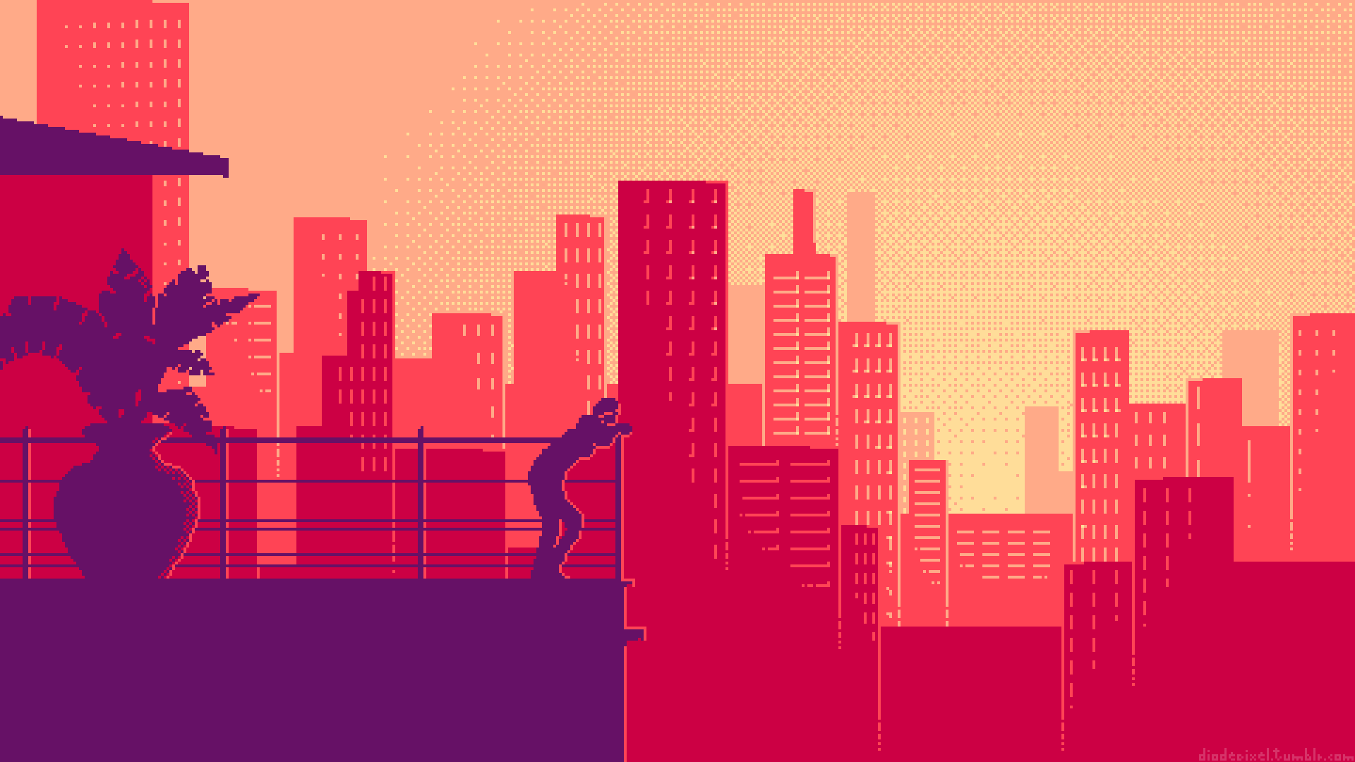 Pixel art città al tramonto, 1920x1080 1080p, Desktop