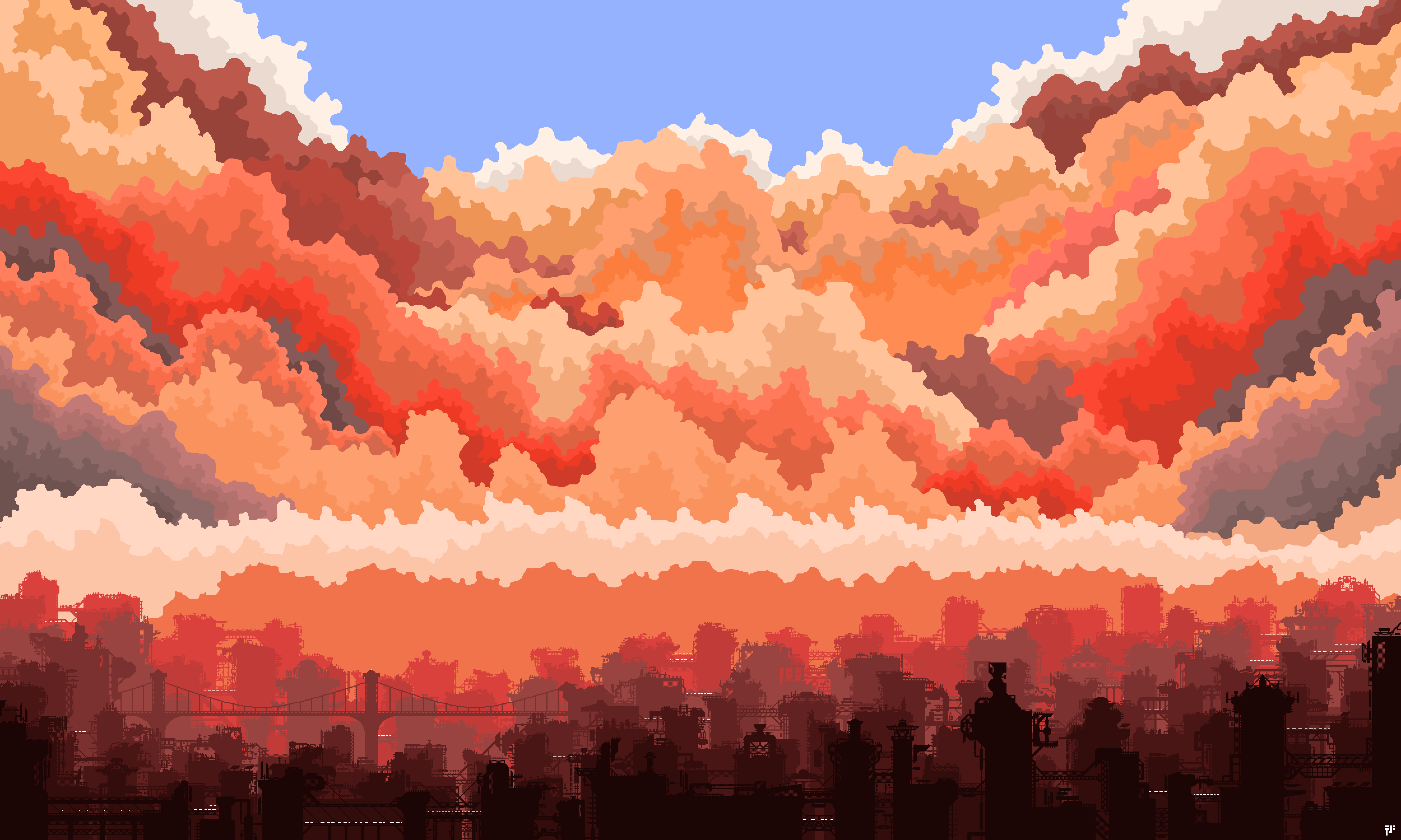 Città pixel art tramonto arancione, 5000x3000 4K Ultra HD, Monitor 4K