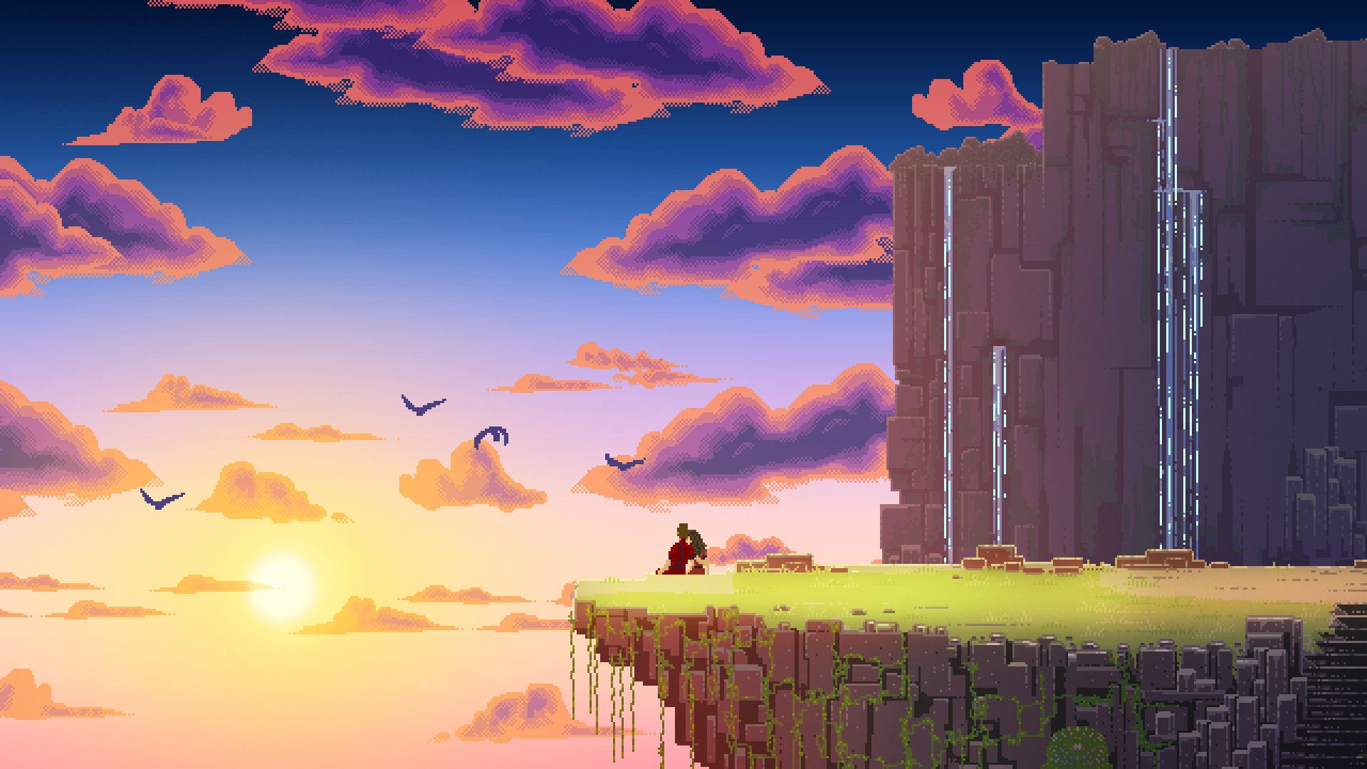 Paesaggio pixel art tramonto, 1920x1080 1080p, Laptop