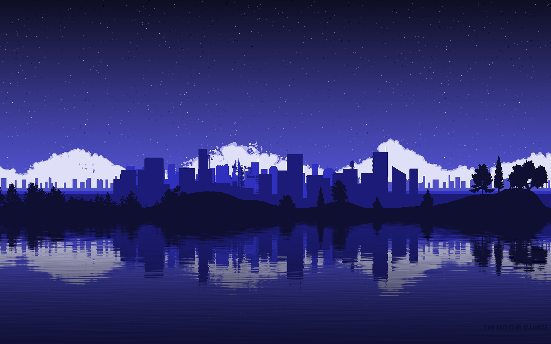 Città pixel art notturna blu, 1920x1200 Full HD+ WUXGA, Laptop