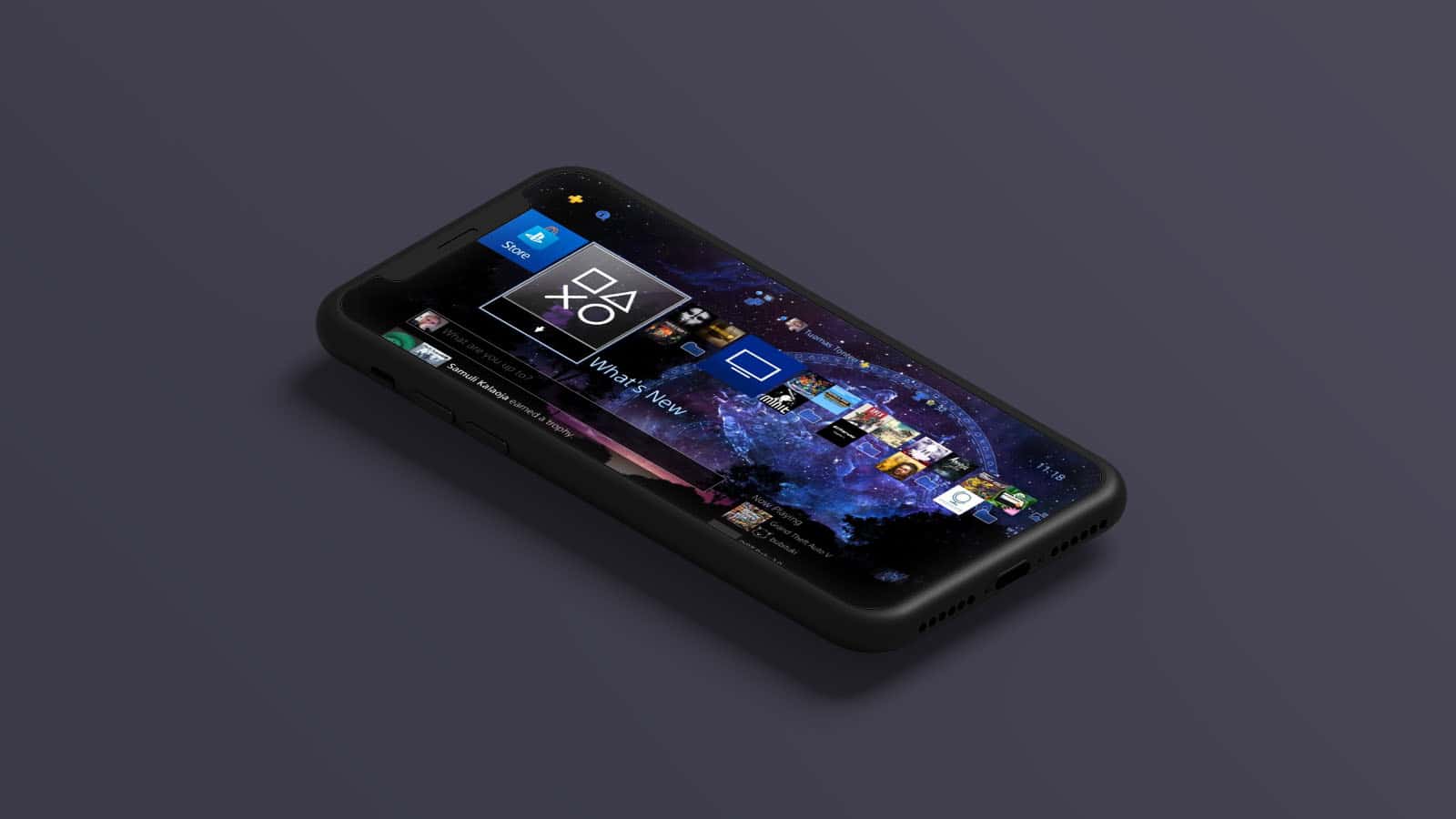 iPhone con app PlayStation, 1600x900 900p, Laptop