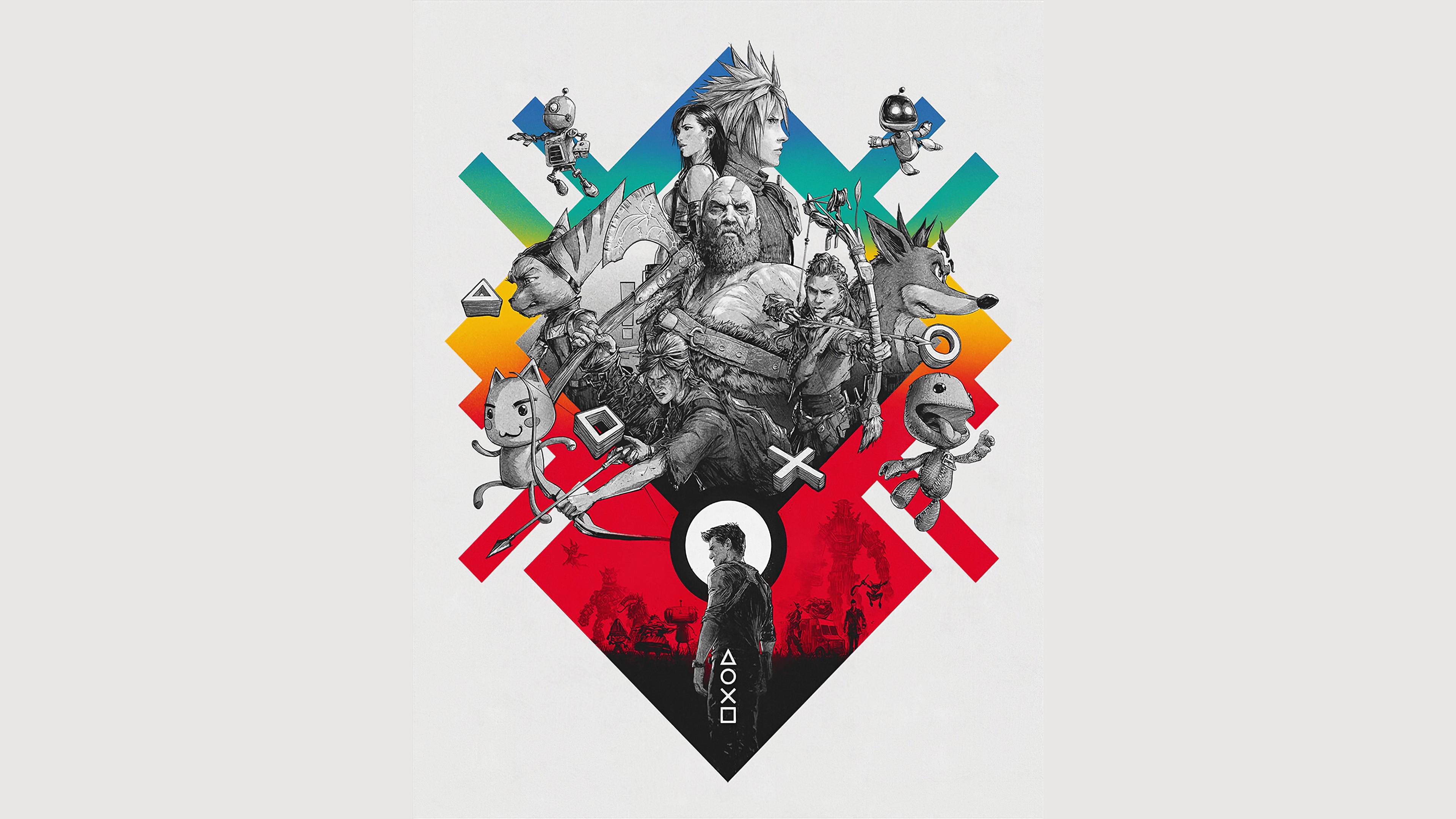 PlayStation 25 anni collage personaggi, 3840x2160 Ultra HD, 4K TV