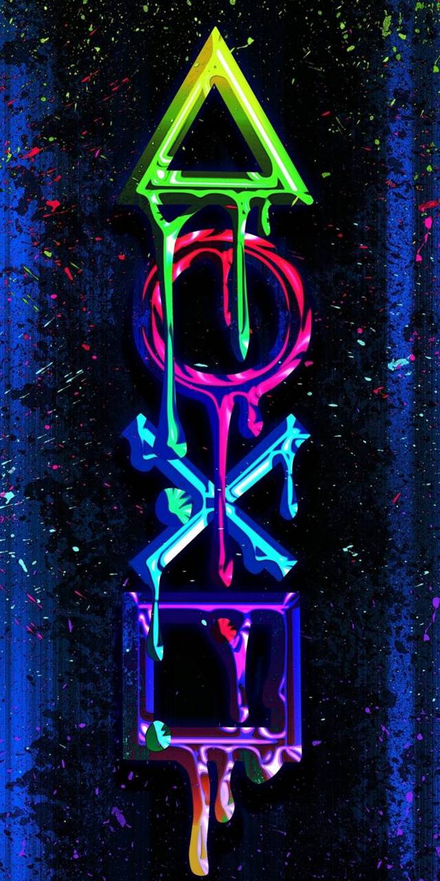 Simboli PlayStation gocciolanti neon, 640x1280 Verticale, Mobile