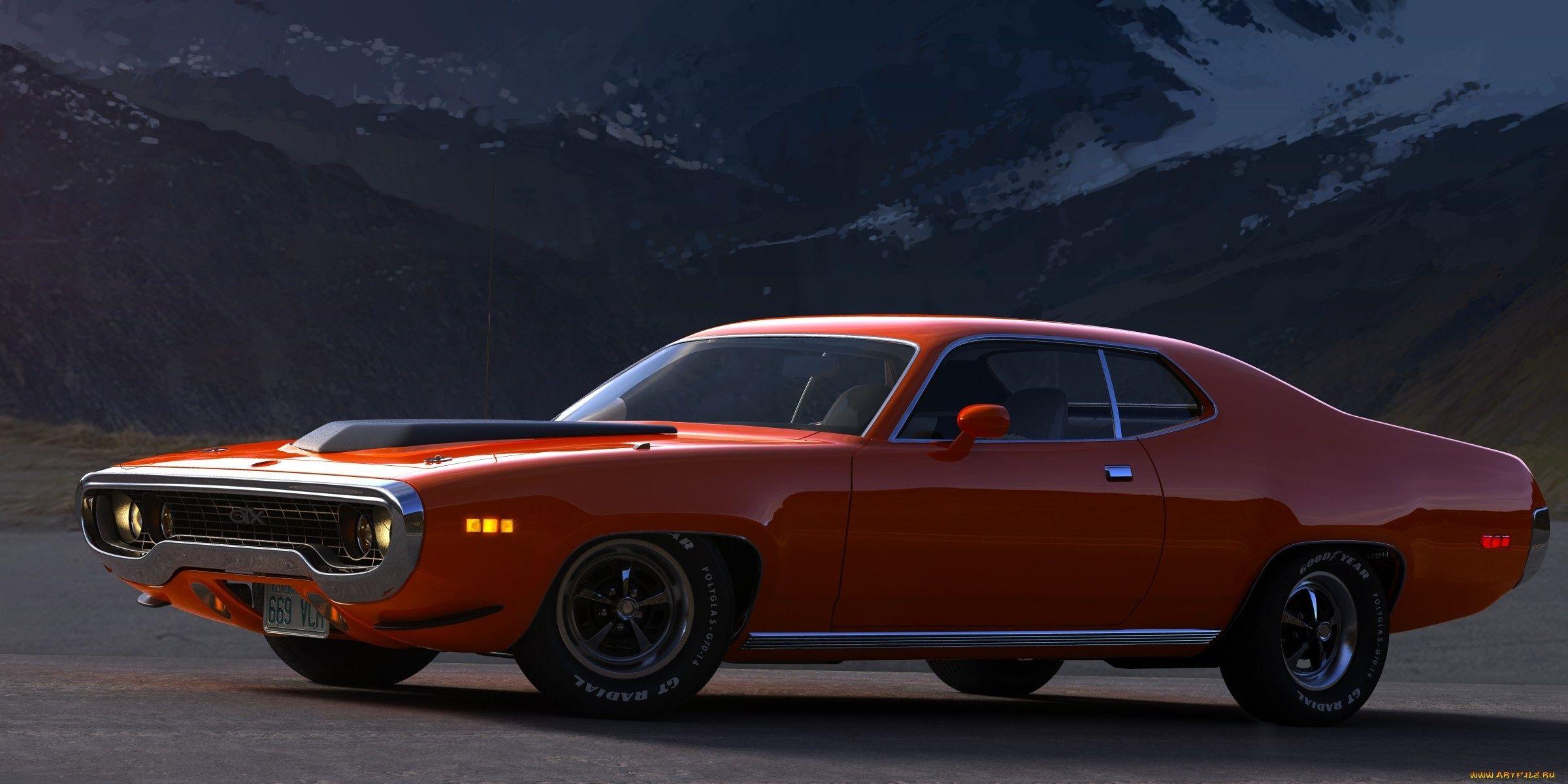 Plymouth Road Runner arancione, muscle car, 2400x1200 2K, Desktop
